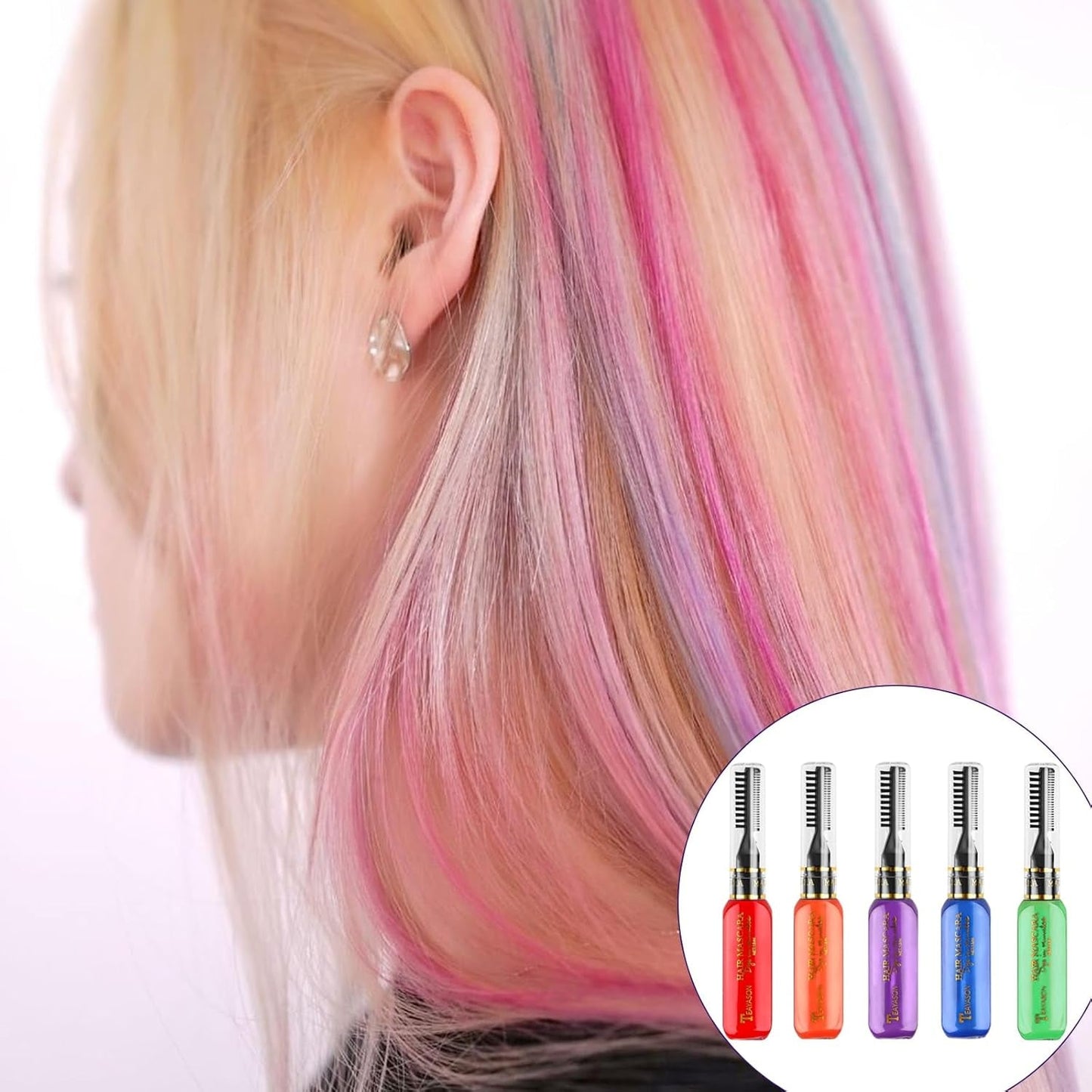 5 colores tinte temporal para el cabello cera para el cabello coloreada máscara para el cabello tinte temporal para el cabello máscara para niñas y mujeres tinte para el cabello lavable tiza adecuada para cumpleaños, cosplay, bricolaje, tinte para el cabello de Halloween Naty Shop