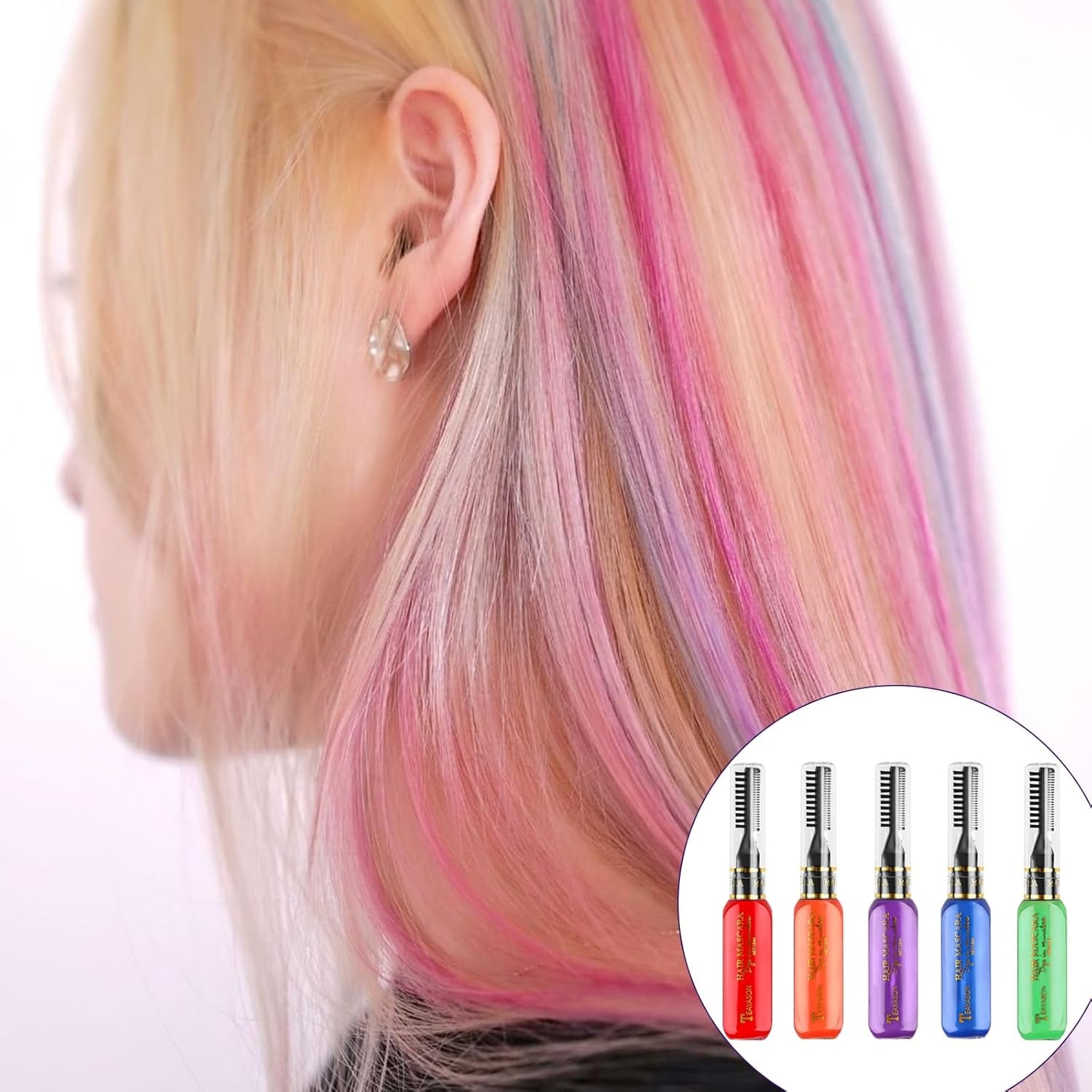 5 colores tinte temporal para el cabello cera para el cabello coloreada máscara para el cabello tinte temporal para el cabello máscara para niñas y mujeres tinte para el cabello lavable tiza adecuada para cumpleaños, cosplay, bricolaje, tinte para el cabello de Halloween Naty Shop