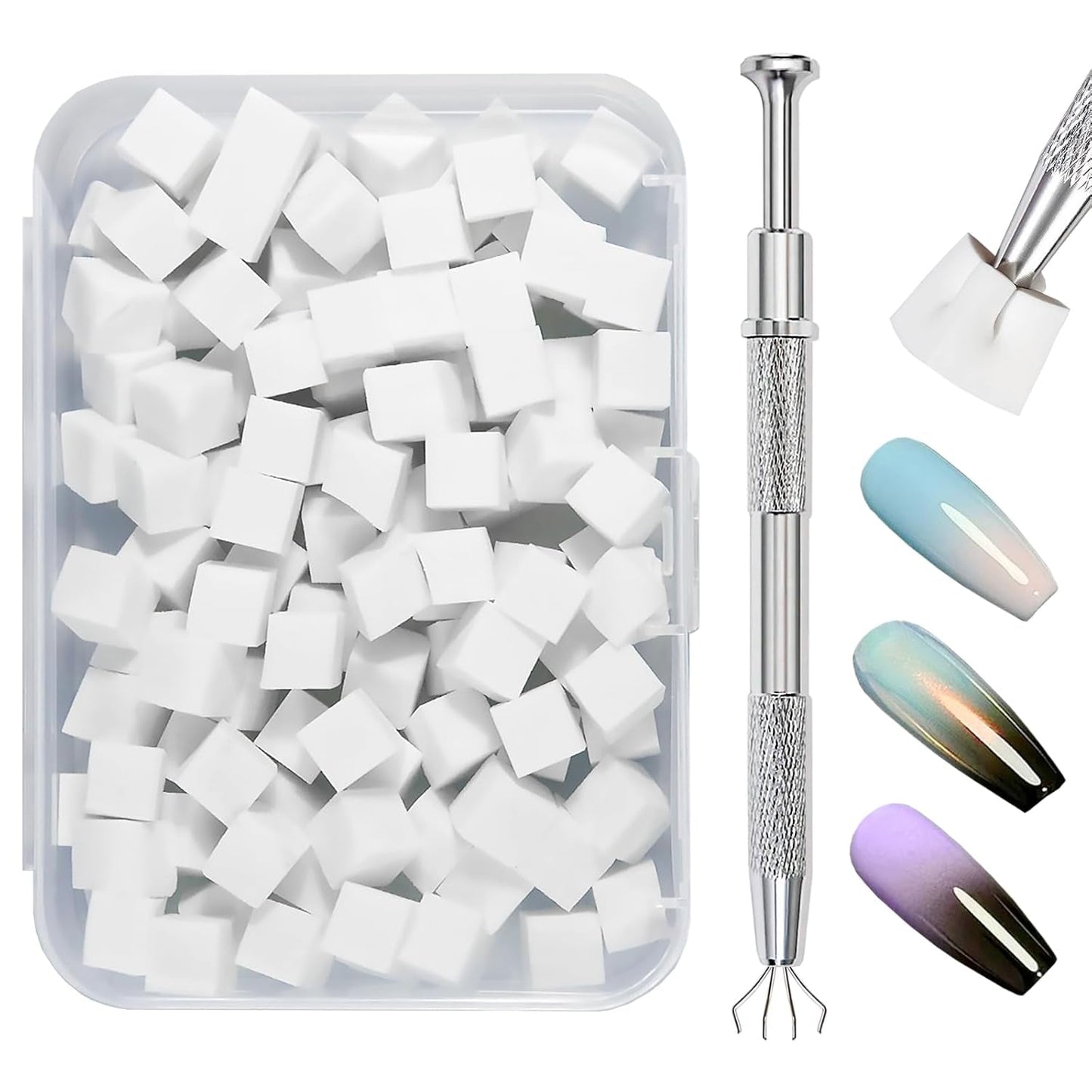 Qufiiry 200 piezas Nail Art Schwämme Mit Metallgreifer, Nagelkunst Schwammpinsel, Maniküre Zubehör Für Nägel, Um Eine Varavländ Von Gradient Nail Art Patterns para crear (blanco)