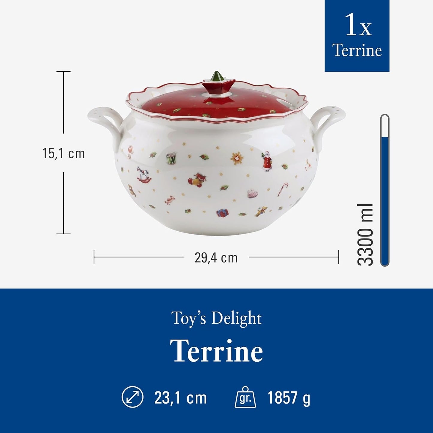 Villeroy & Boch Toy's Delight Terrina, 3 litros, porcelana premium, blanco/rojo