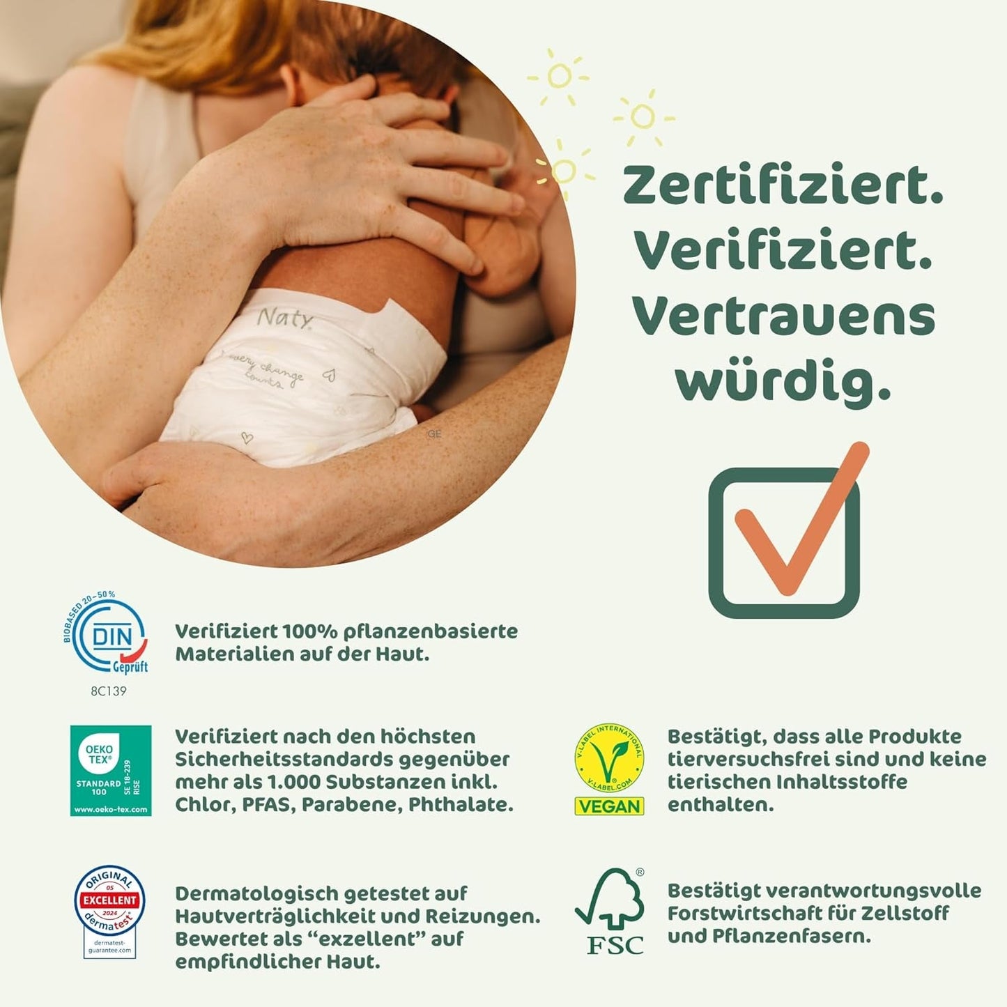 Pañales para bebé Naty BioEmbrace, talla 3 (4-9 kg) | Materiales 100% vegetales, suaves con la piel | Suavidad transpirable, testado dermatológicamente, excelente absorción | 100 uds.