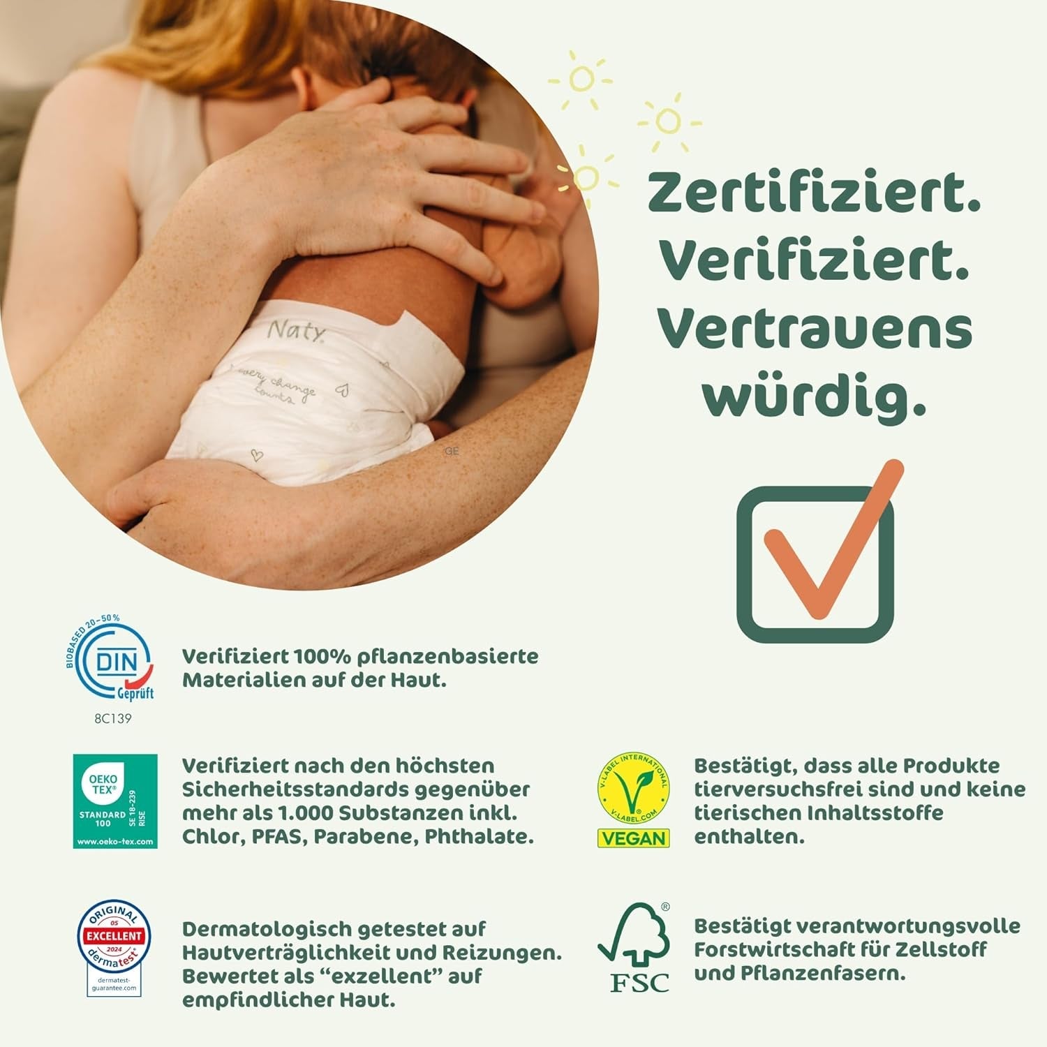 Pañales para bebé Naty BioEmbrace, talla 3 (4-9 kg) | Materiales 100% vegetales, suaves con la piel | Suavidad transpirable, testado dermatológicamente, excelente absorción | 100 uds.