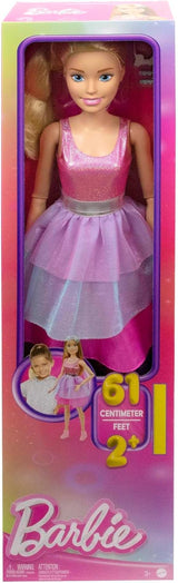 Muñeca Barbie extragrande (71 cm) - Vestido rosa, pelo rubio con clip y collar, regalo a partir de 3 años, HJY02