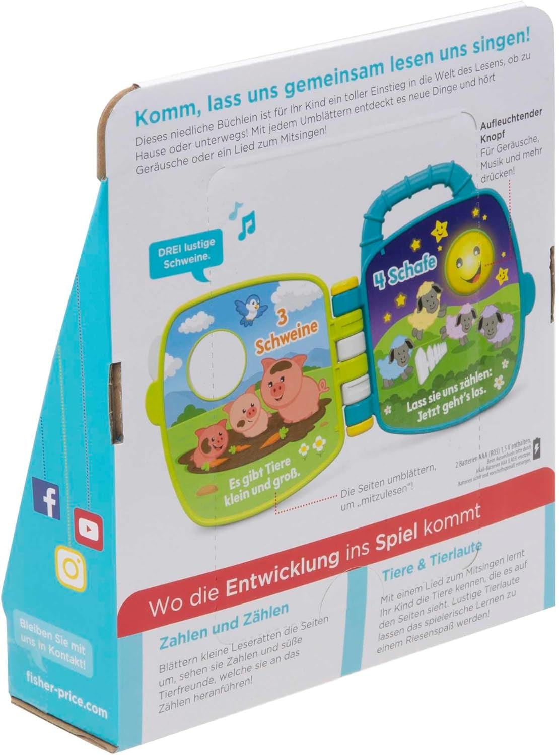 Cancionero musical de Fisher-Price Animal Friends | Juguete bebe a partir de 6 meses, 1 año para niñas y niños | Juguete para niños | Libro de música con sonidos y efectos de luz | Juguete educativo (alemán), GFP29 Jucarii Bebe Naty Shop