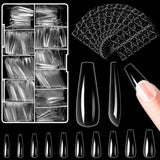 Alyvisun Puntas de uñas de ballet, 500 piezas de puntas de uñas acrílicas de cobertura completa con 240 piezas de pegatinas para uñas, 10 tamaños de puntas de uñas de gel transparente puntas de uñas de gel suave puntas de uñas de bailarina