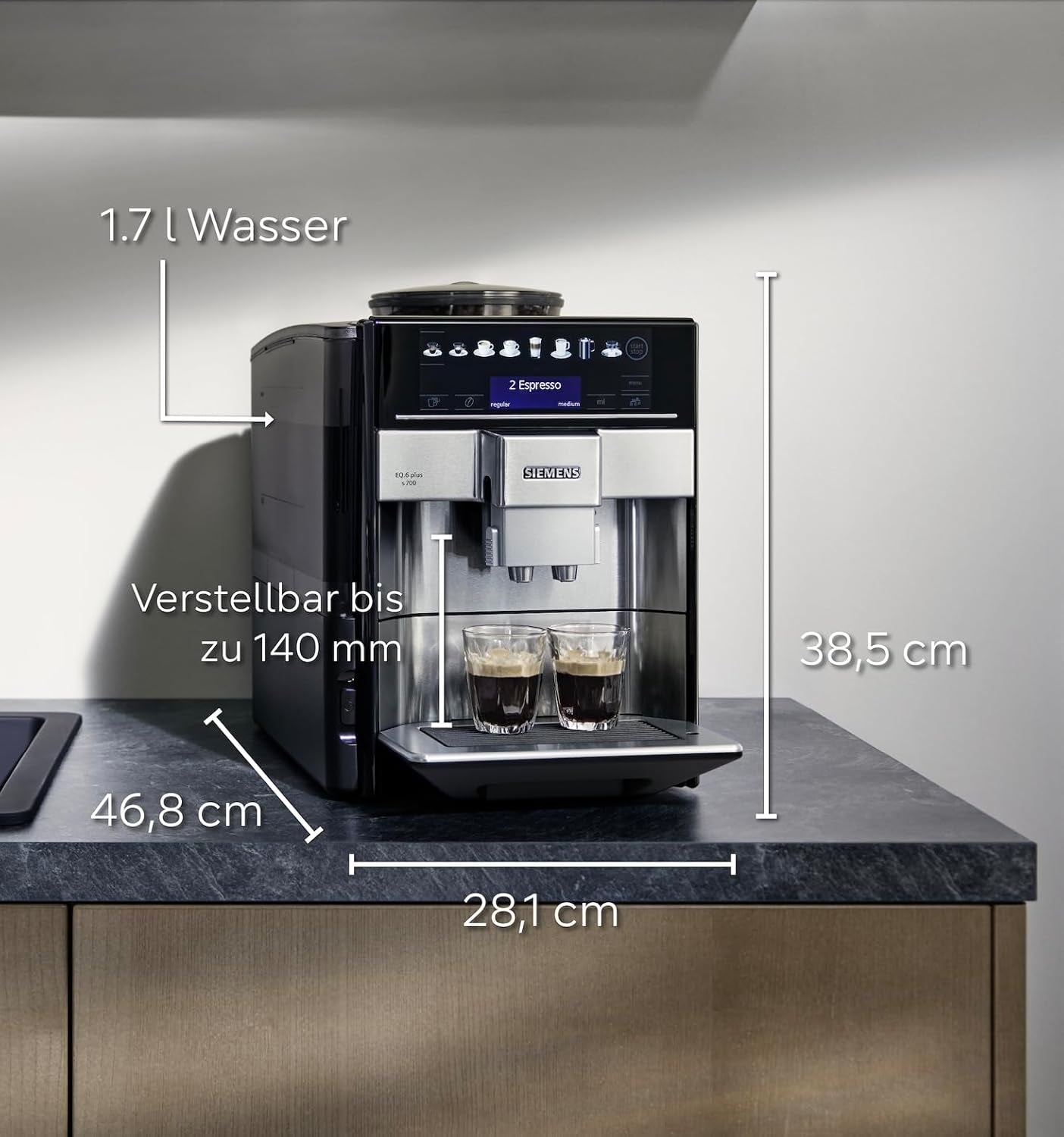 Cafetera espresso automática Siemens EQ.6 plus s700 TE657503DE, para muchas especialidades de café, espumador de leche, molinillo cerámico, doble función de café, antical, limpieza automática a vapor, 1500 W, acero inoxidable