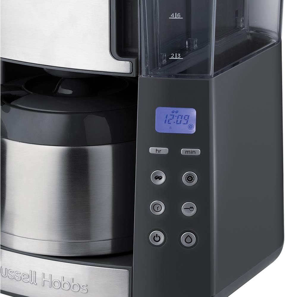 Cafetera Russell Hobbs con Molinillo y Jarra Térmica [Temporizador Digital, Cabezal de Ducha para una Extracción y Aroma Óptimo] Grind&Brew (1-10 Tazas, 3 Configuraciones de Molido) Cafetera de Filtro 25620-56