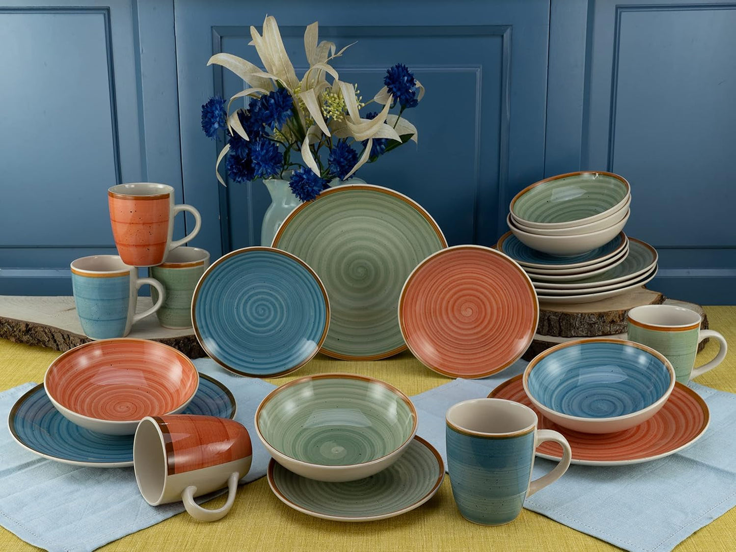 CreaTable, 22851, serie COUNTRY, juego de vajilla de 24 piezas para 6 personas, servicio combinado de porcelana, apto para lavavajillas y microondas, fabricación de calidad