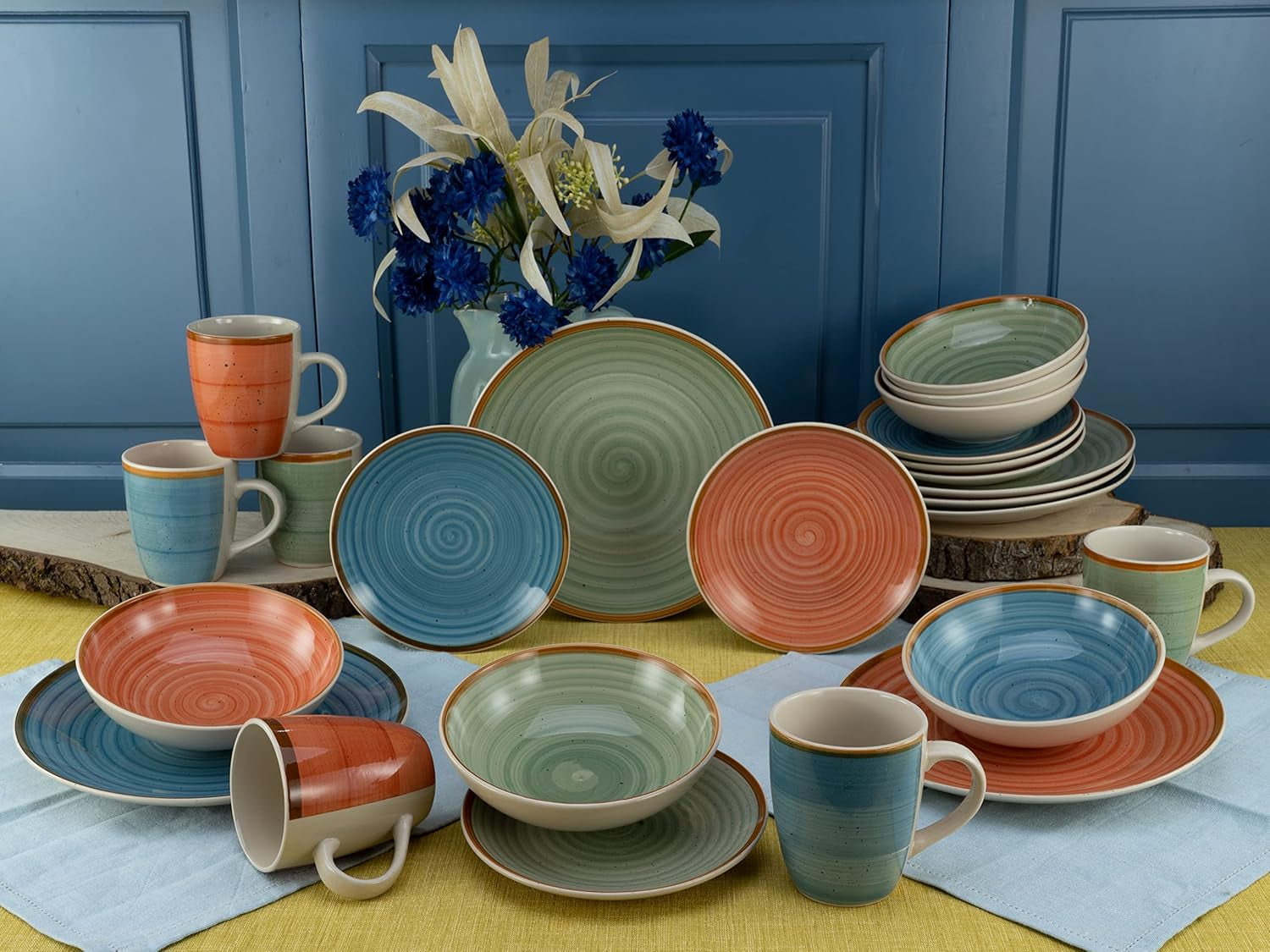 CreaTable, 22851, serie COUNTRY, juego de vajilla de 24 piezas para 6 personas, servicio combinado de porcelana, apto para lavavajillas y microondas, fabricación de calidad