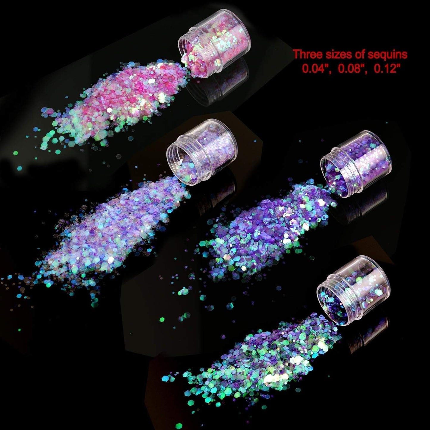 HOWAF 12 cajas de purpurina para uñas, cepillo para el rostro y el cuerpo, maquillaje con purpurina, purpurina para uñas, ojos, labios, pelo, decoración corporal, Halloween, Navidad, festivales, disfraces, accesorios de maquillaje