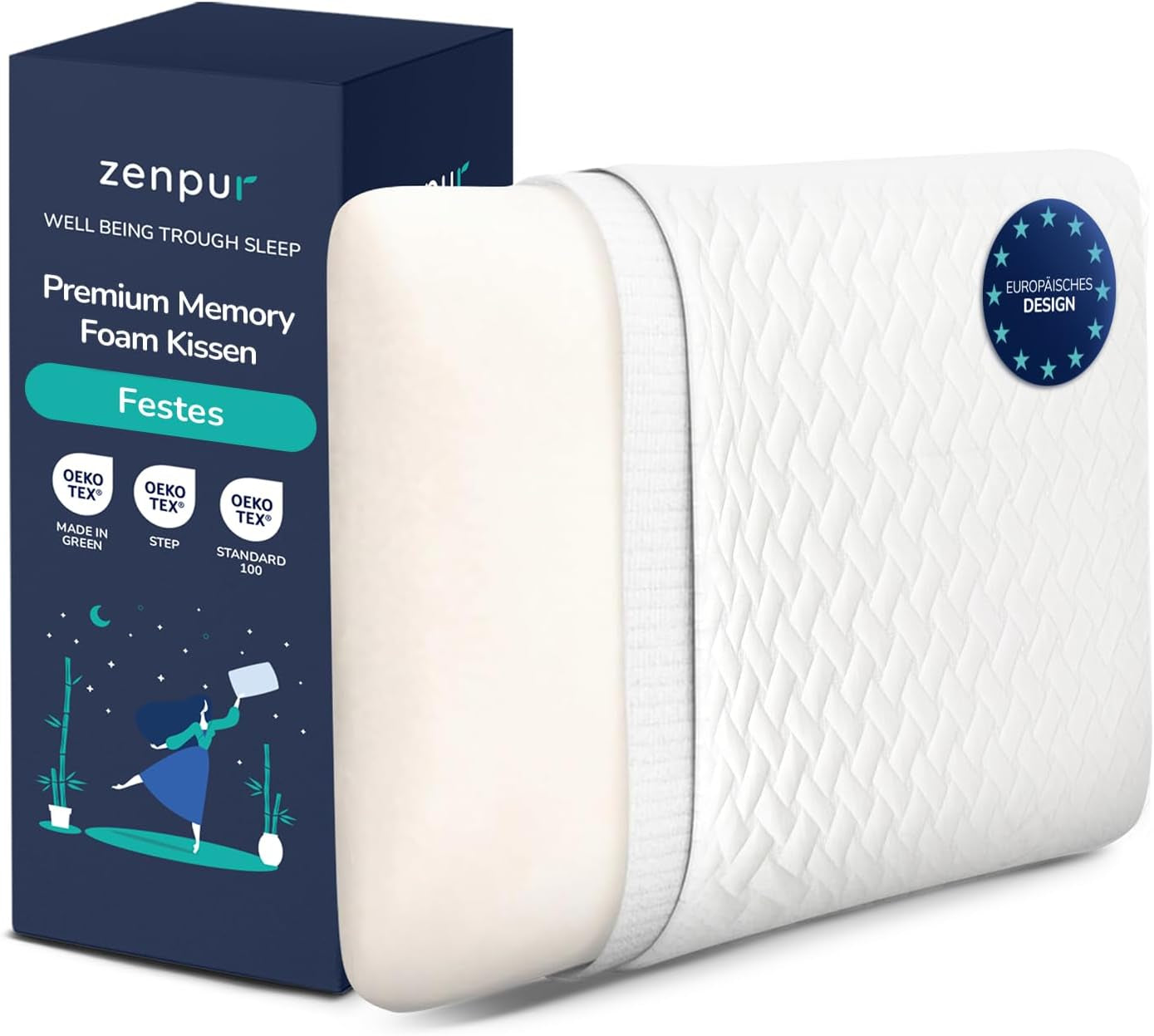 ZenPur Almohada ortopédica para el cuello 40x60-13cm, Almohada viscoelástica para la cabeza - Almohada ergonómica para dormir para cuello y hombros, certificado Oeko-TEX