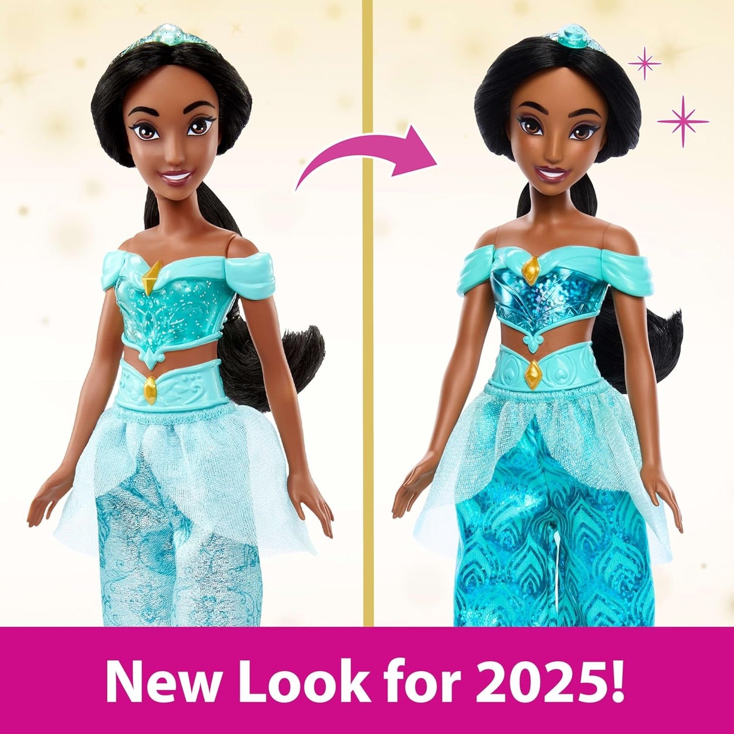Mattel Disney Princess Toy Jasmine Muñeca articulada de moda con ropa y accesorios brillantes Regalo inspirado en la película de Disney para niños HLW12