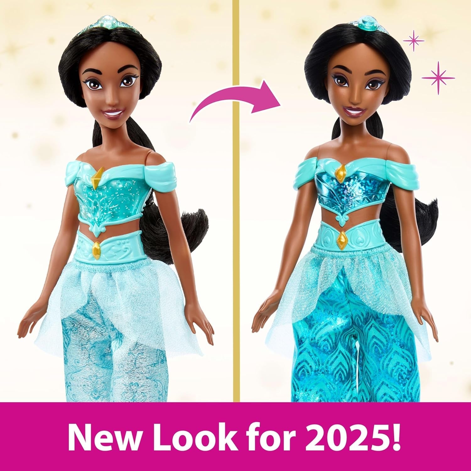 Mattel Disney Princess Toy Jasmine Muñeca articulada de moda con ropa y accesorios brillantes Regalo inspirado en la película de Disney para niños HLW12
