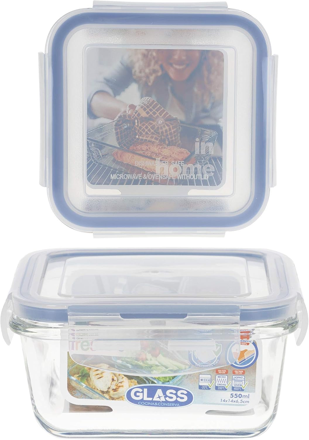 Max Home Paquete de 8 Recipientes Herméticos de Vidrio Fiambrera de Vidrio para Microondas Recipientes para Alimentos Resellables Tapas Transparentes de 550 ml Recipientes para Alimentos (16538) Cajas de Almacenamiento de Alimentos Naty Shop