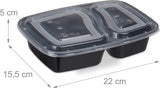 Relaxdays Cajas para Preparar Comidas, Set de 10, 2 Compartimentos, Resistentes al Microondas, 800ml, Cajas para Alimentos de Plástico con Tapa, Cajas para Conservar Alimentos Negras Naty Shop
