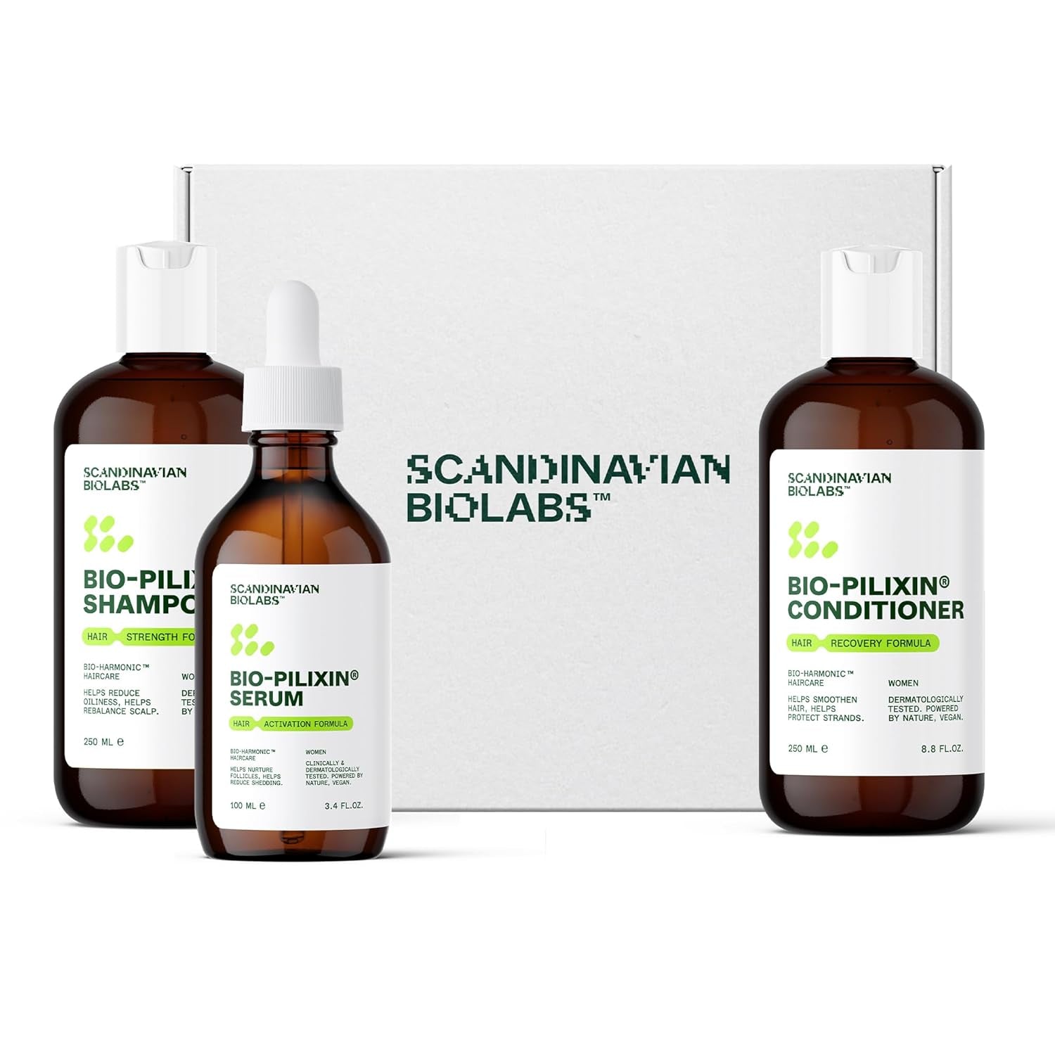 Rutina de crecimiento del cabello de Scandinavian Biolabs para mujeres con resultados clínicamente probados en 45 días | Tratamiento anticaída (Bio-Pilixin) Naty Shop Cuidado del cabello Bio-Pilixin