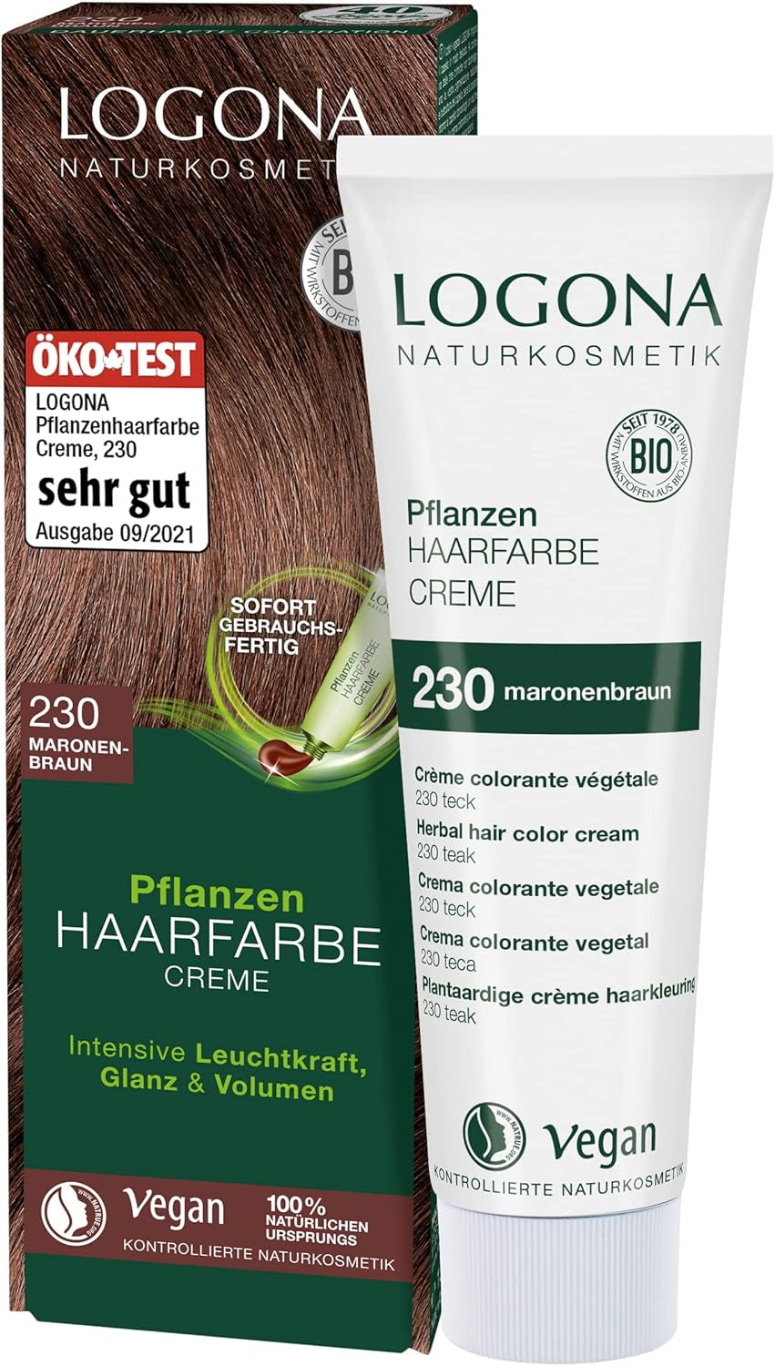 LOGONA Cosmética Natural Coloración Vegetal en Crema 240 Castaño Turrón, Tinte natural para cabello castaño con henna, crema colorante para tonos castaños, colorante para cabello oscuro, 150ml Tinte para el cabello Naty Shop 230 castaño [tec]