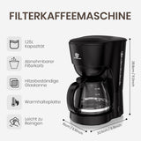 Cafetera de filtro de 1,25 L para 10 tazas de café filtrado, jarra de cristal apta para lavavajillas, termo, sistema antigoteo, apagado automático, 600 W, protección contra ebullición sin agua para el hogar y la oficina
