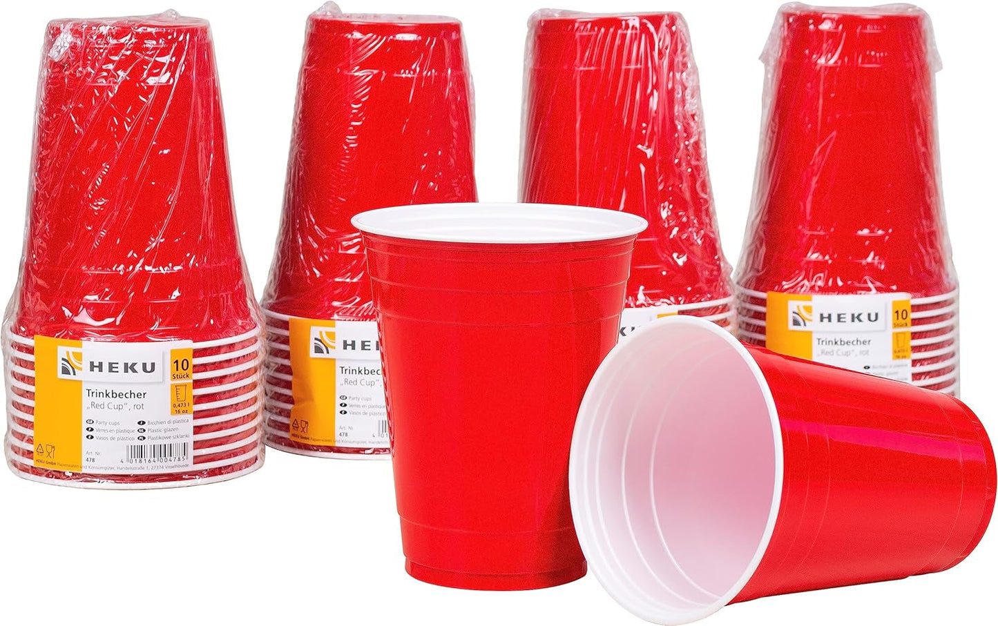 HEKU 191 uds. Set Fiesta USA I Platos Cartón Ø23Cm, Vasos Rojos, Servilletas 3 Capas 33X33Cm, Recogedor De Decoración, Cadena Banderines 10M I Perfecto para fiestas temáticas y fiestas patrias