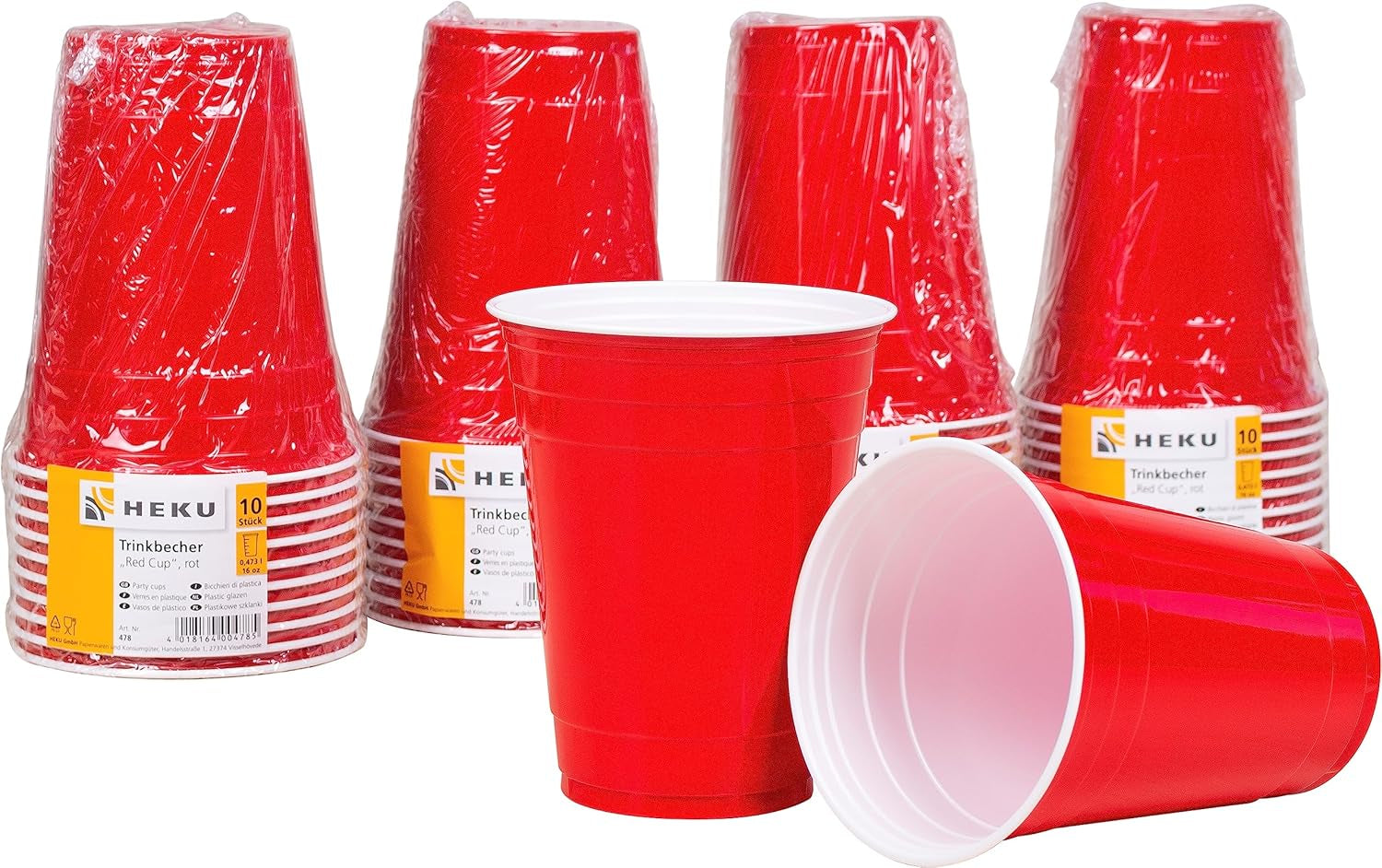 HEKU 191 uds. Set Fiesta USA I Platos Cartón Ø23Cm, Vasos Rojos, Servilletas 3 Capas 33X33Cm, Recogedor De Decoración, Cadena Banderines 10M I Perfecto para fiestas temáticas y fiestas patrias