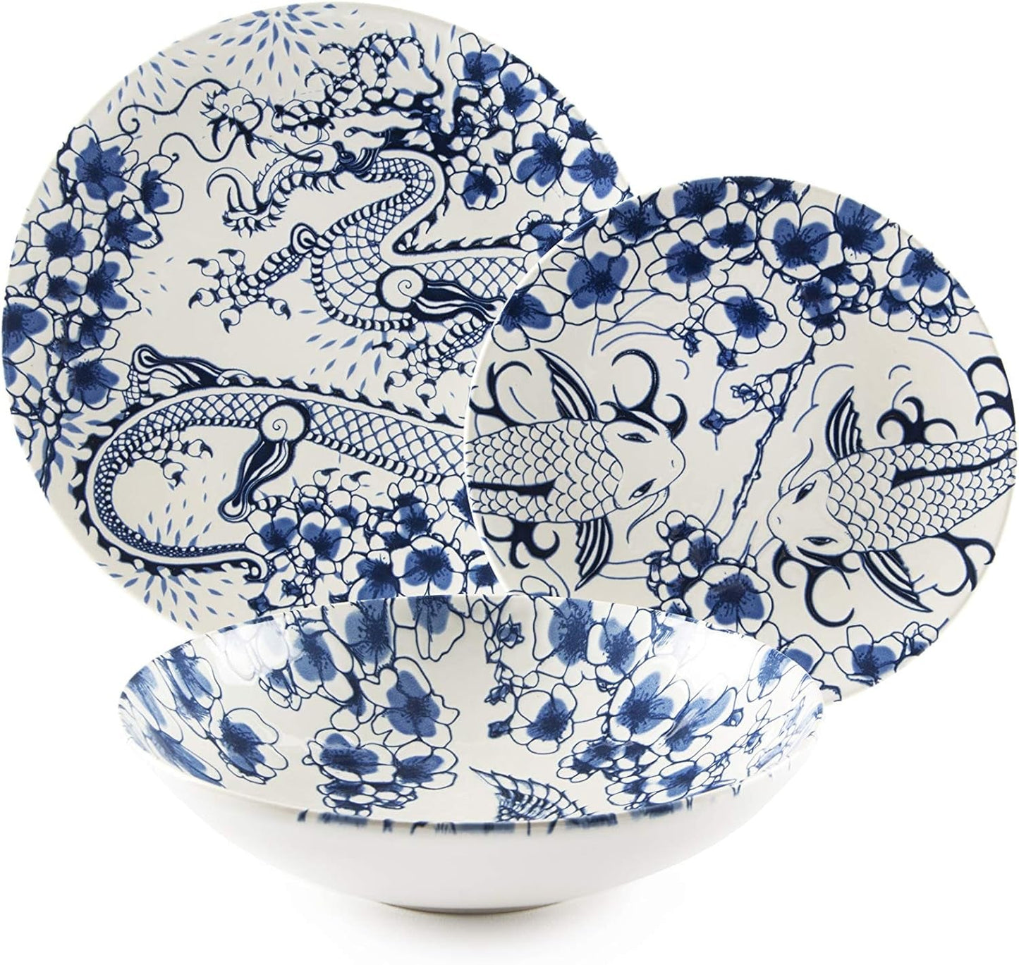 Juego de vajilla Excelsa Zen, 18 piezas, cerámica, blanco y azul.