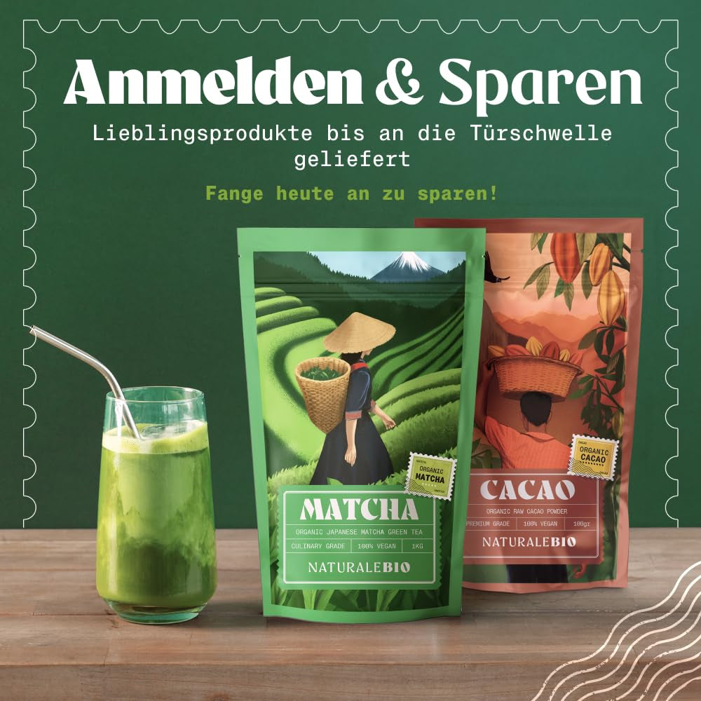 Naturalebio BIO Té verde en polvo 100 g. Para cocinar y hornear. Matcha japonés original. Té verde de Japón, vegano, sin gluten y sin OGM. Producto orgánico natural.
