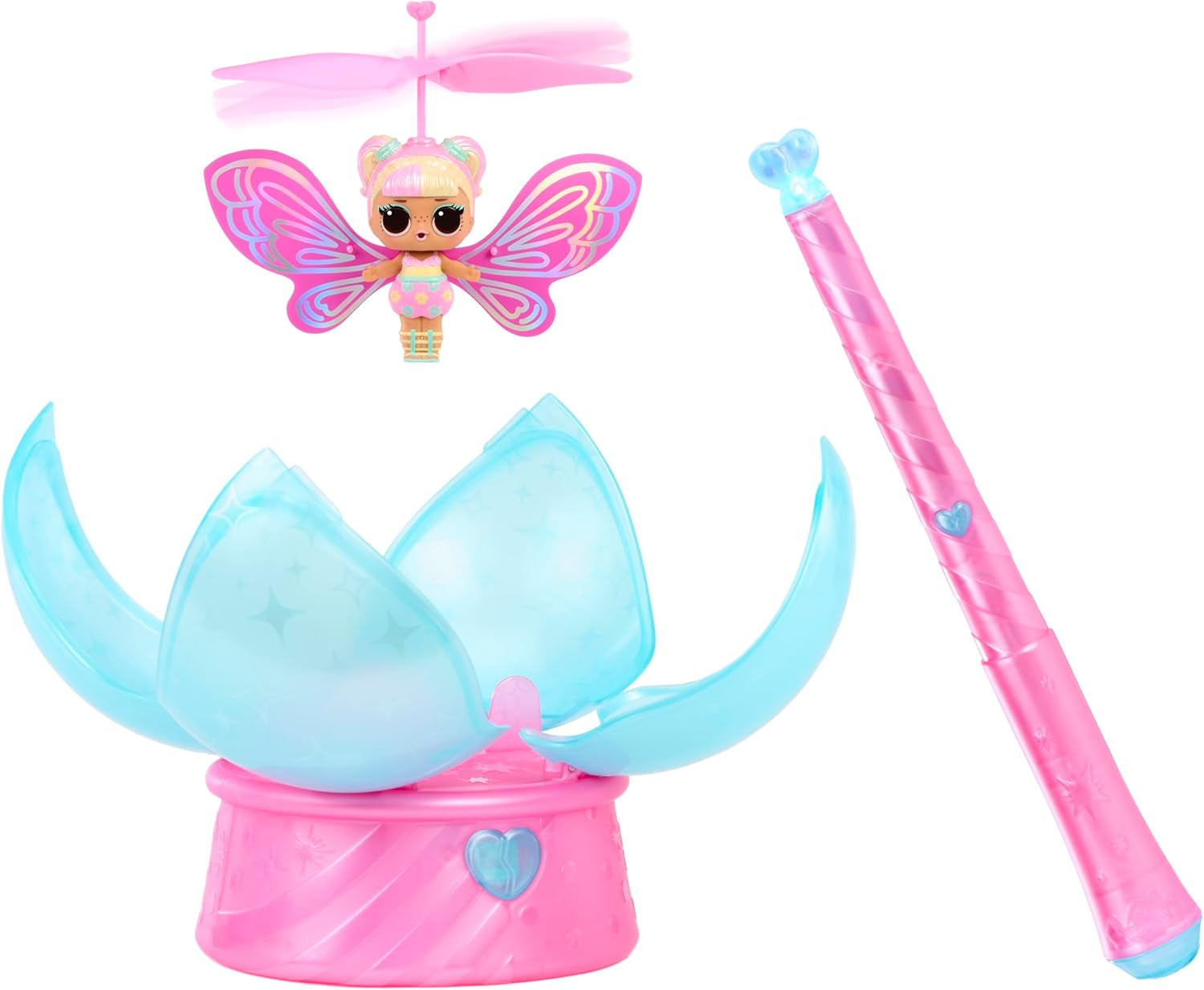 Jajaja ¡Sorpresa! Magic Flyers Fairies Tots - Flower Child - Incluye 1 muñeca y 1 varita mágica en un pack con forma de flor, 2 para coleccionar, Rosa