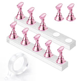 Makartt Soporte para uñas acrílico, soporte magnético para uñas, soporte para uñas, soporte para uñas transparente rosa con 48 masillas adhesivas