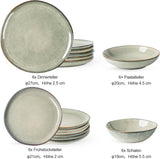 GBhome Juego de vajilla de cerámica para 6 personas Juego de platos y cuencos hechos a mano con esmalte reactivo de 24 piezas Apto para microondas y lavavajillas Desret Sage GDW007GY-24P-EU
