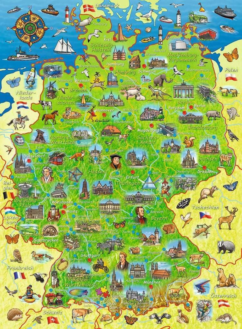 Puzzle infantil Ravensburger - Mapa de Alemania a colores - Puzzle de 200 piezas para niños a partir de 8 años Puzzle Naty Shop