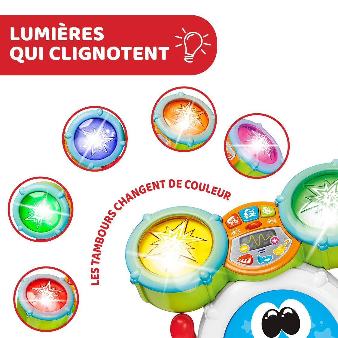 Chicco 00009820100000 Mi First Batería con Luces y Sonidos, 3 Modos de Juego Instrumento Musical con Batería para Niños, Multicolor, Grande Jucarii Bebe Naty Shop