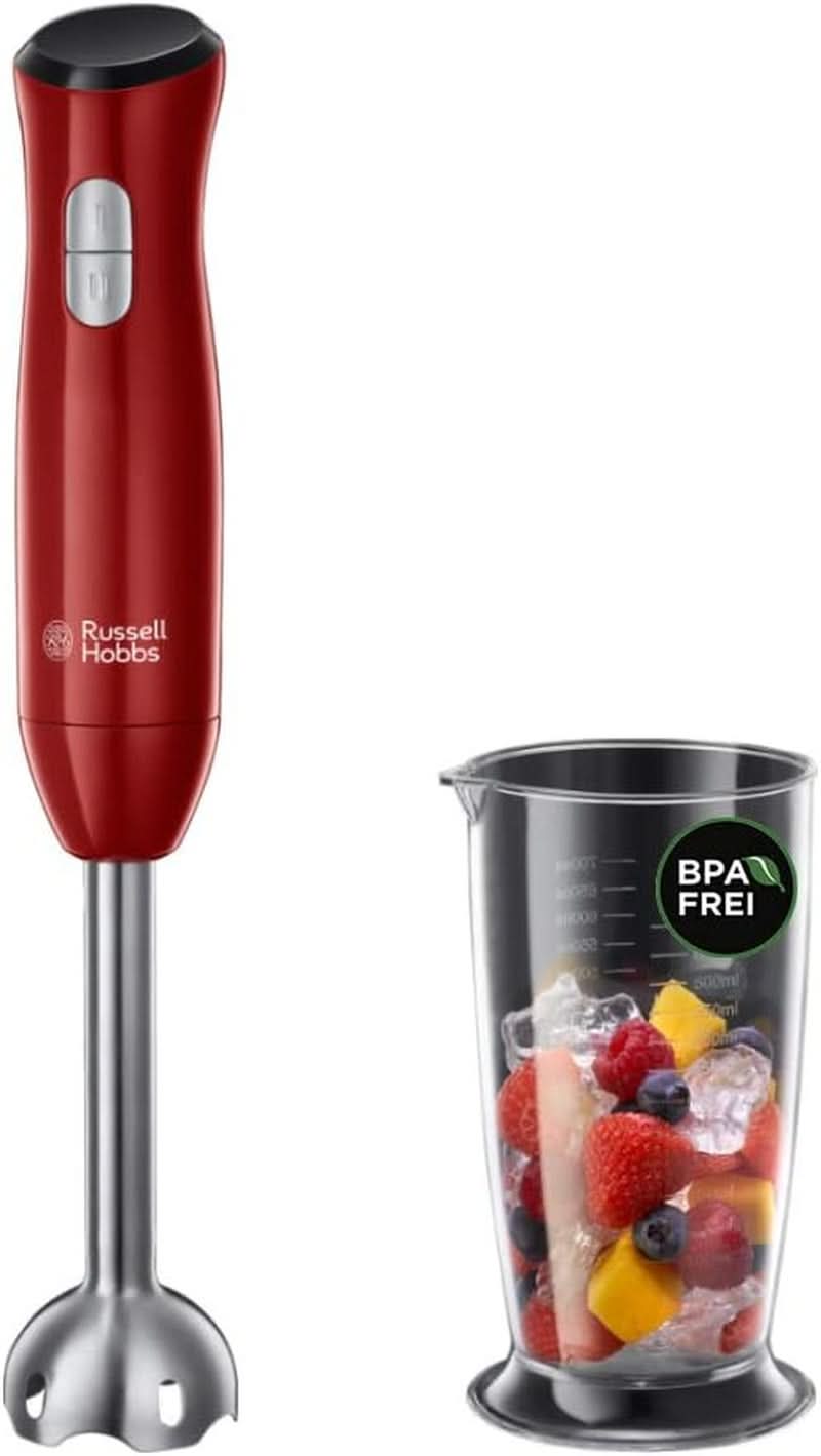 Batidora de mano Russell Hobbs [Handrührgerät] Desire Rot (5 Geschwindigkeitsstufen+Turbofunktion, 2 Spülmaschinengeeignete Rührbesen & Knethaken, Auswurftaste, Aufrechte Parkposition) Handrührer 24670-56 Bucatarie Naty Shop Batidora con base Single Desire