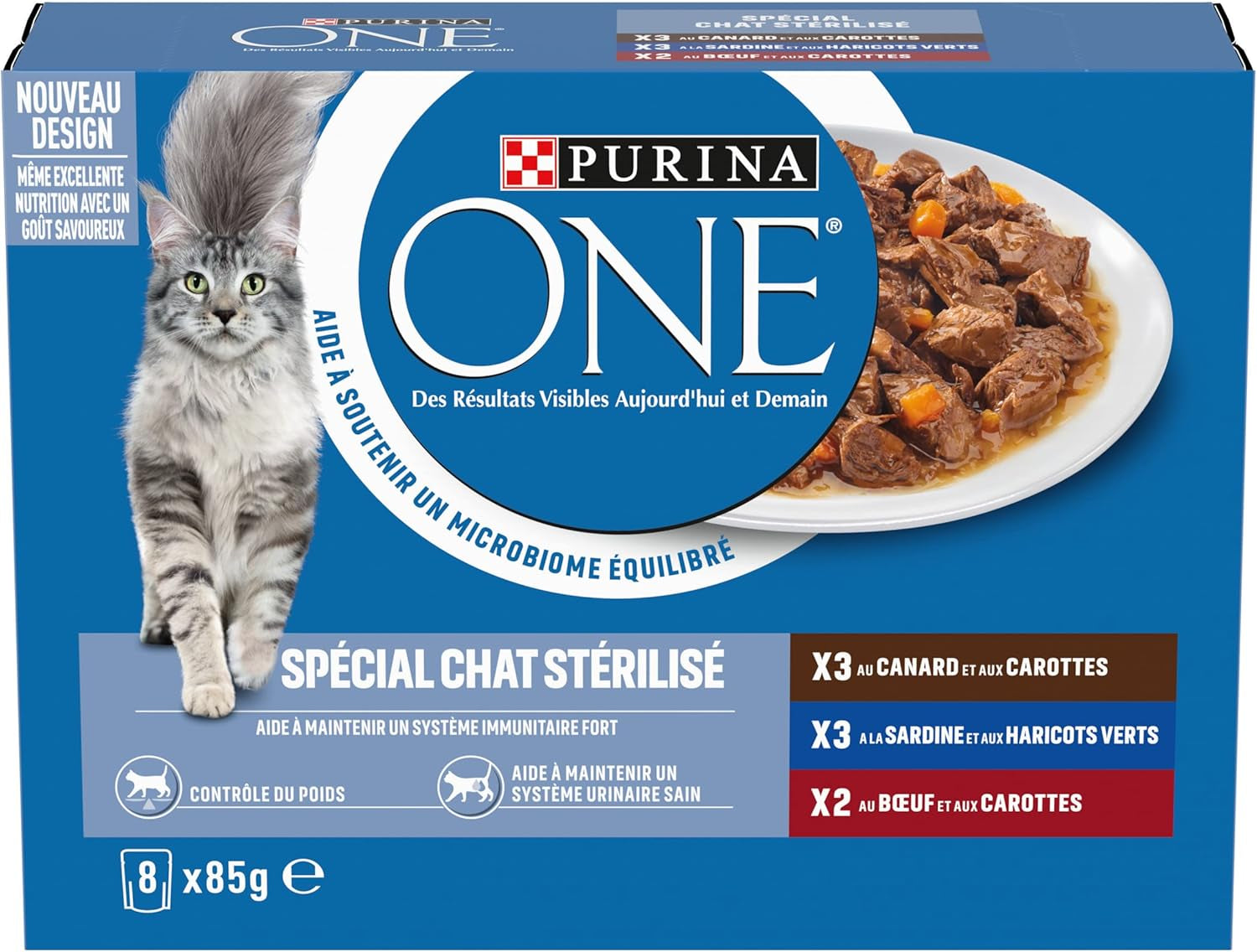 PURINA UNO | BIFENSIS | Alimento para gatos adultos esterilizados | Apoya la vitalidad, los huesos, los músculos y las articulaciones del gato | En salsa | Bolsas con pato, sardinas, ternera, frescura | 1 pieza (8 x 85 g)