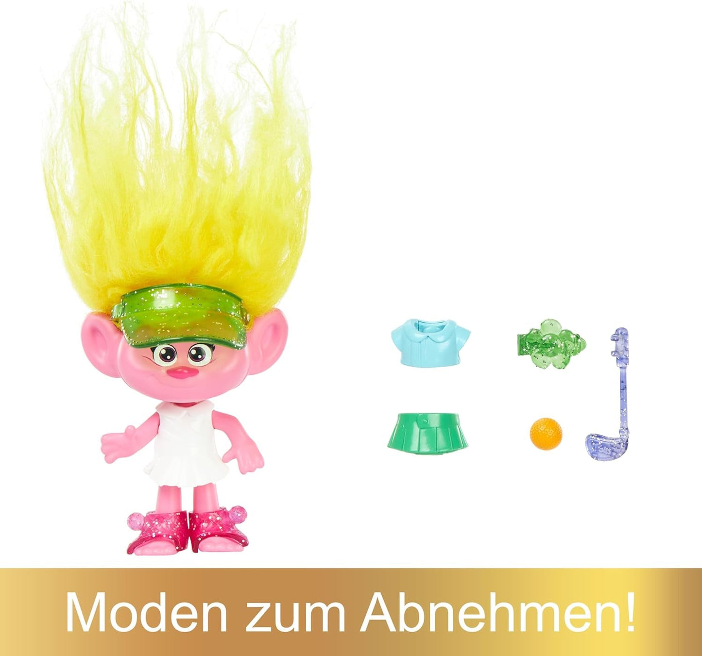 Mattel DREAMWORKS TROLLS United We Stand - Muñeca Viva Hairy Surprises con pelo de felpa amarillo brillante y 3 accesorios sorpresa, para niños de 3 años en adelante, HNF11