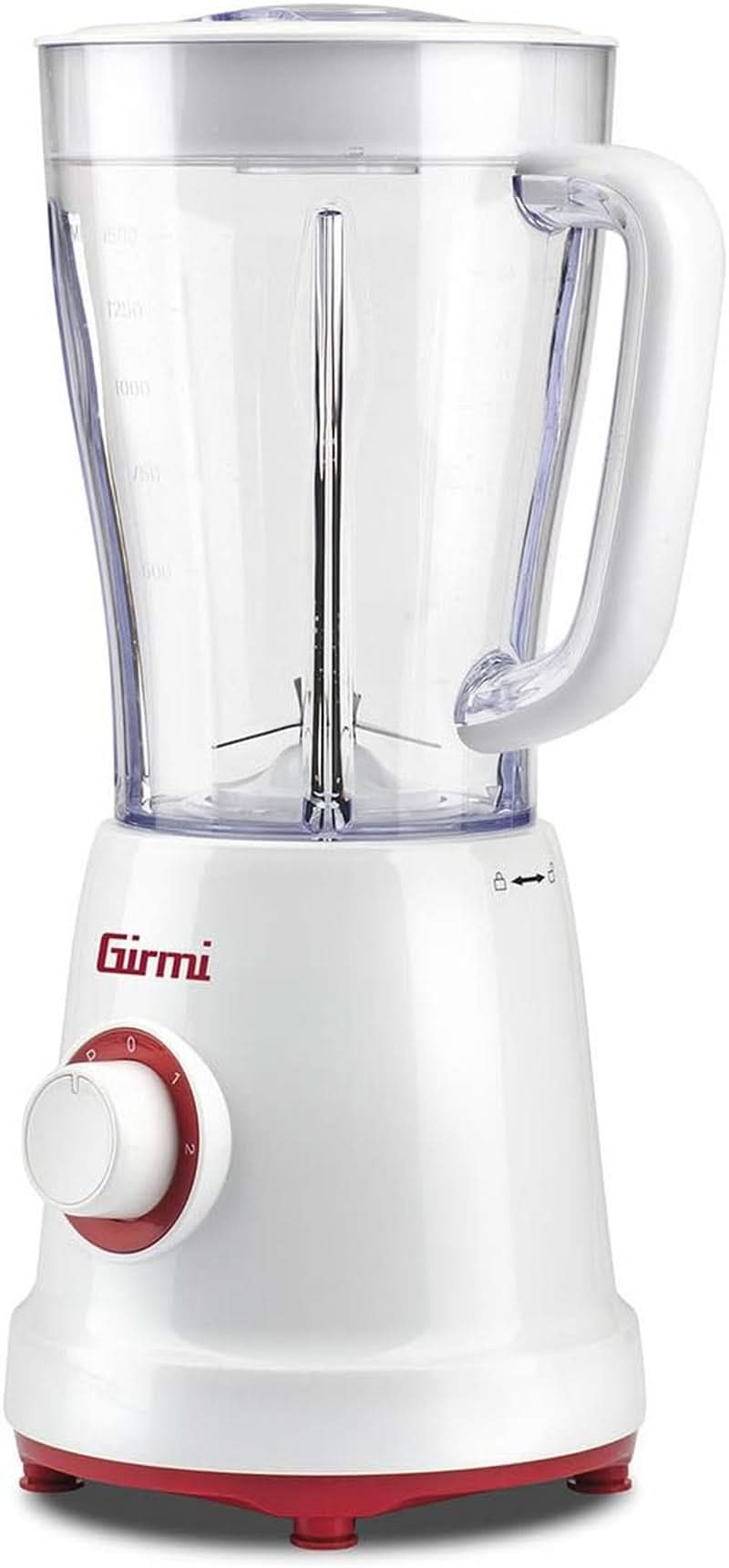Batidora eléctrica Girmi FR46, 1,5 litros, 2 Geschwindigkeiten Mit Pulse-Funktion, 4 Edelstahlklingen, Messbecherdeckel, Messbecher Mit Scale, Sicherheitseinrichtung, Weiß/Rot Kitchen Naty Shop