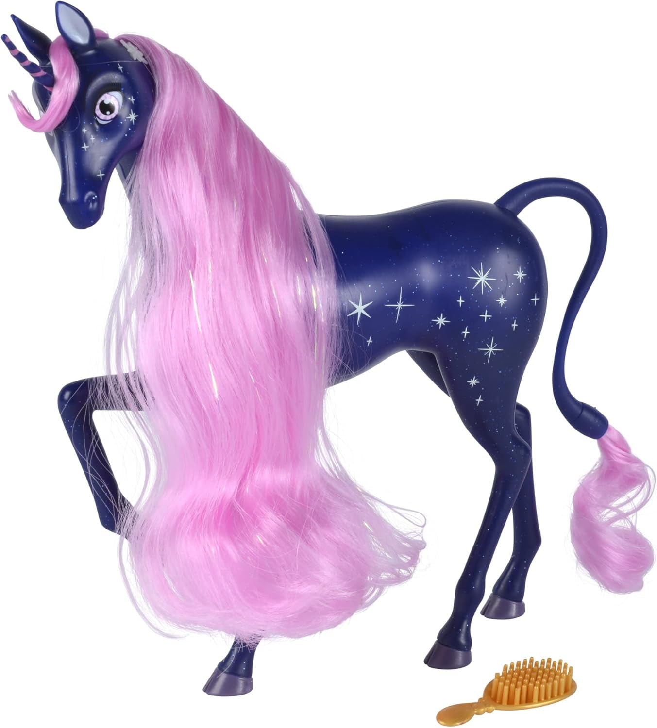 Simba 109483043 - Unicornio estrellado Mia and Me de 25 cm, caballo de juguete con estrellas que brillan en la oscuridad en el cuerpo y cepillo para el cabello, a partir de 3 años