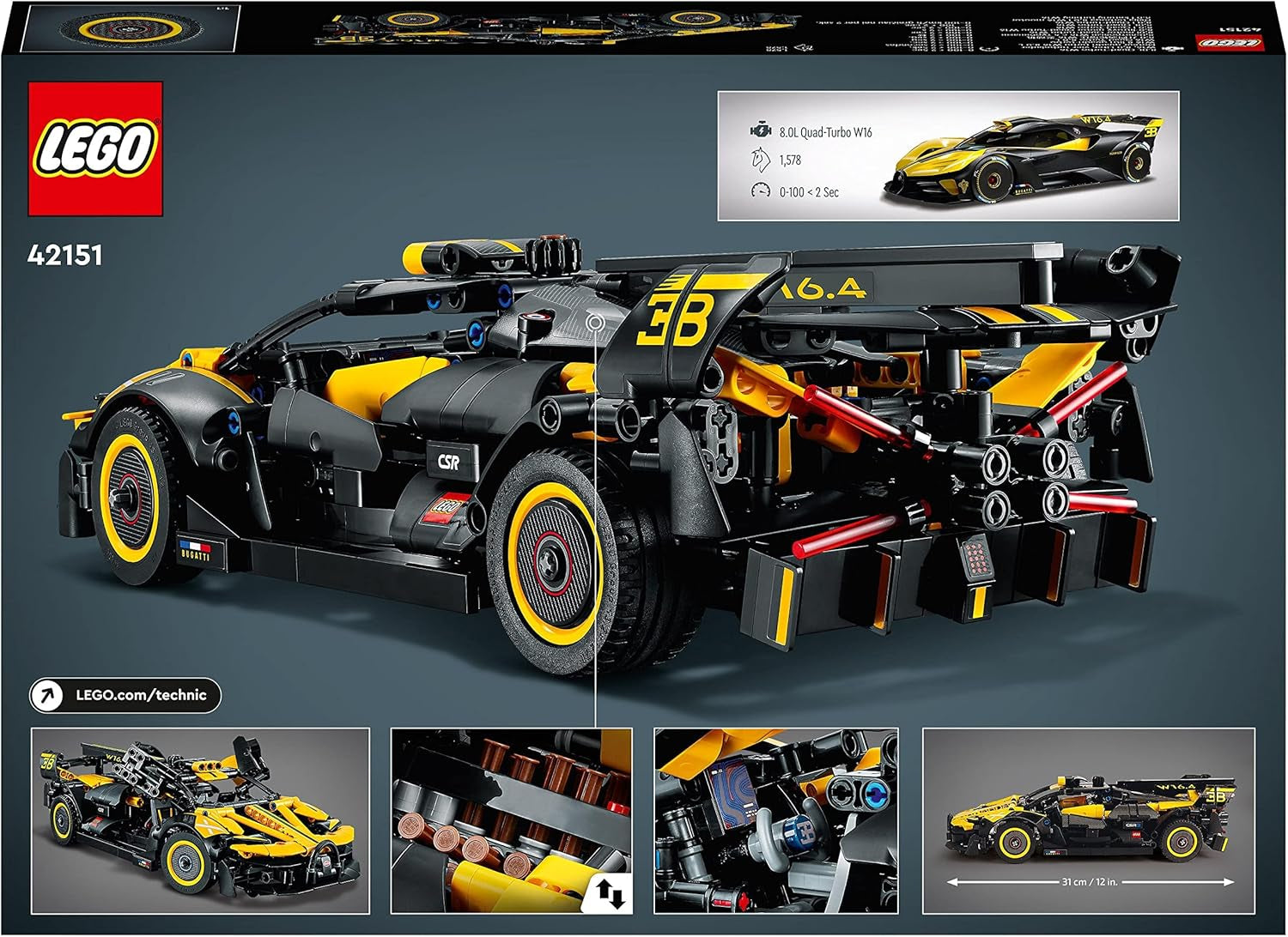 LEGO Technic Coche de carreras Bugatti, kit de modelo de coche, coche deportivo de juguete, icónico juego de coches coleccionables, juguete de construcción a partir de 9 años 42151 Juegos de construcción Besuche den LEGO-Store