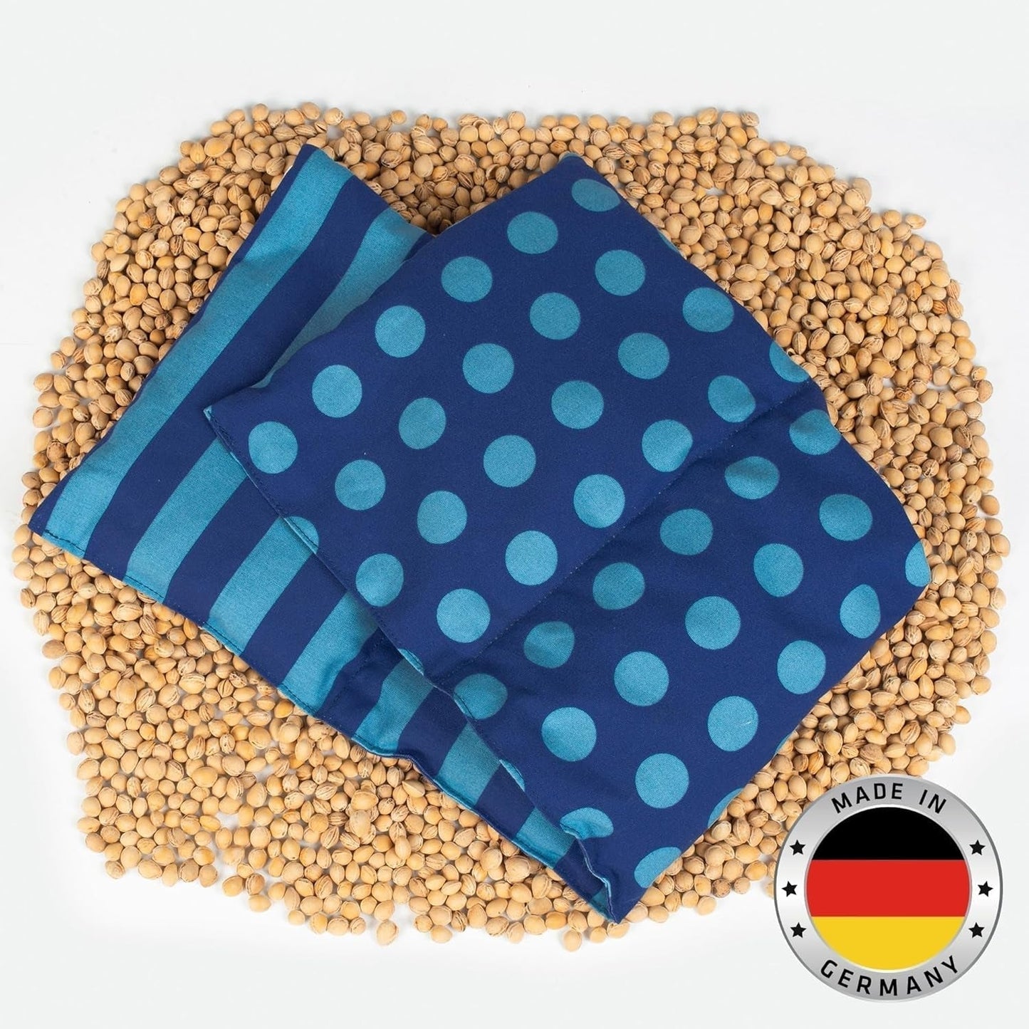 Almohada de huesos de cerezo Apto para microondas y horno - Azul con rayas y lunares I Hecho a mano I Fabricado en Alemania I Aprox. 20 X 60Cm I Algodón Oeko-Tex I Almohada espalda cuello Almohadas ortopédicas cervicales Naty Shop