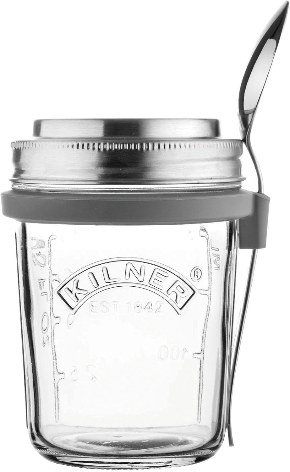 Tarro de desayuno Kilner con cuchara / 350 ml, Ø 9,5 cm / 5 piezas | vaso de muesli para llevar / no tóxico / recipiente de vidrio con tapa para muesli, gachas y yogur / recipiente para avena durante la noche Cajas de almacenamiento de alimentos Naty Shop Taza de desayuno