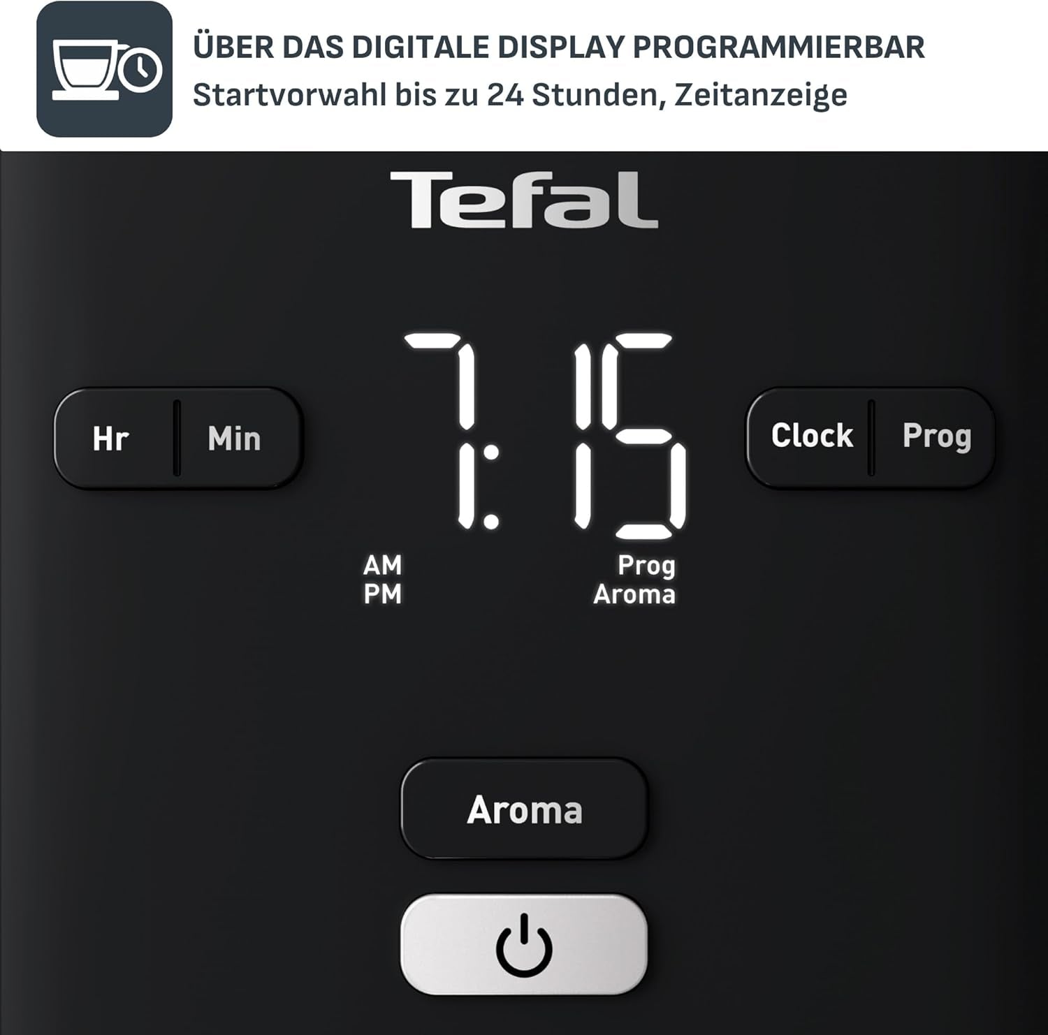 Tefal Smart'n Light Cafetera Espresso con Temporizador, Cafetera Espresso con Filtro Programable 1,25 L, Función Aroma para Aroma Intenso, Función Mantener Caliente, Antigoteo y Fácil de Limpiar, Negra