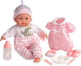 JC Toys - Berenguer Boutique Muñeca Suave y Realista de 38 cm con Boca Abierta/Cerrada, Set de Regalo de 10 Piezas, Biberón, Sonajero, Chupete y Accesorios, Rosa, Edad 2+