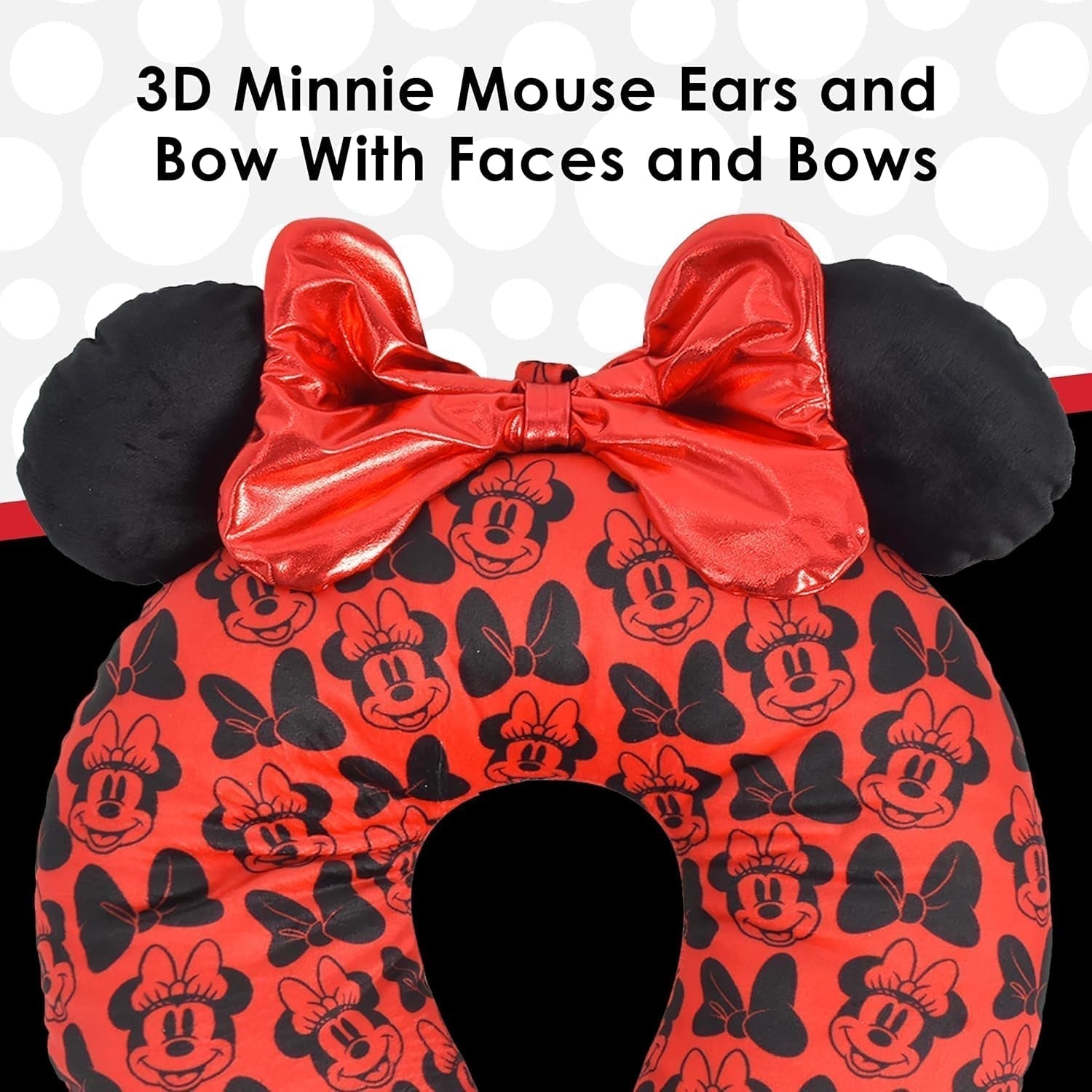 Ful Concept One Disney Minnie Mouse Almohada Cervical de Viaje con Orejas 3D y Muelle para Avión, Coche y Oficina, Cómoda y Transpirable, Rojo/Negro Naty Shop Almohadas de Viaje
