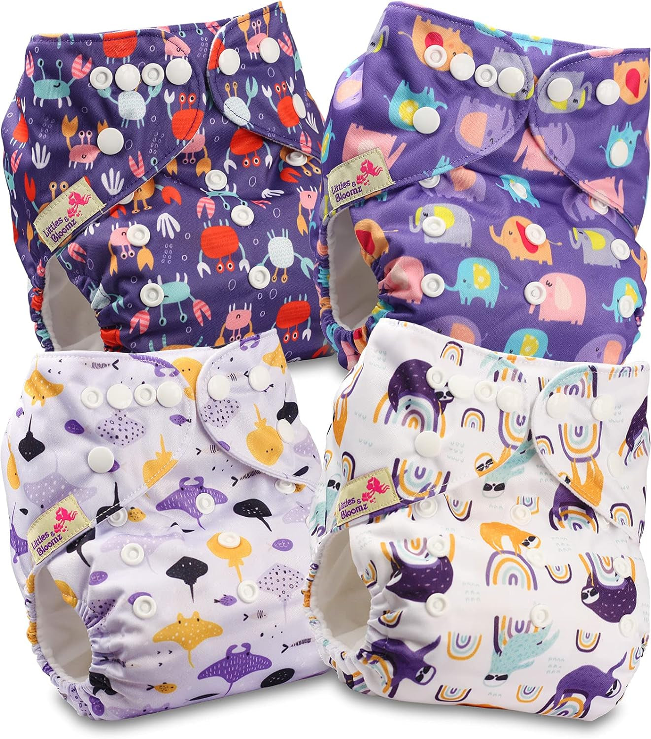 Littles and Bloomz FLP2-0406 Pañal reutilizable con clip estándar, 4 pañales