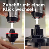 Bosch Stabmixer Ergomaster Serie 6 MSM6M673, 10 Jahre Motorgarantie, Edelstahl-Klingen, Verschleißfreie Keramik-Kupplung, Luftkühlung, Zerkleinerer, Kartoffelstampfer, Schneebesen, 1000 W Cocina Naty Shop