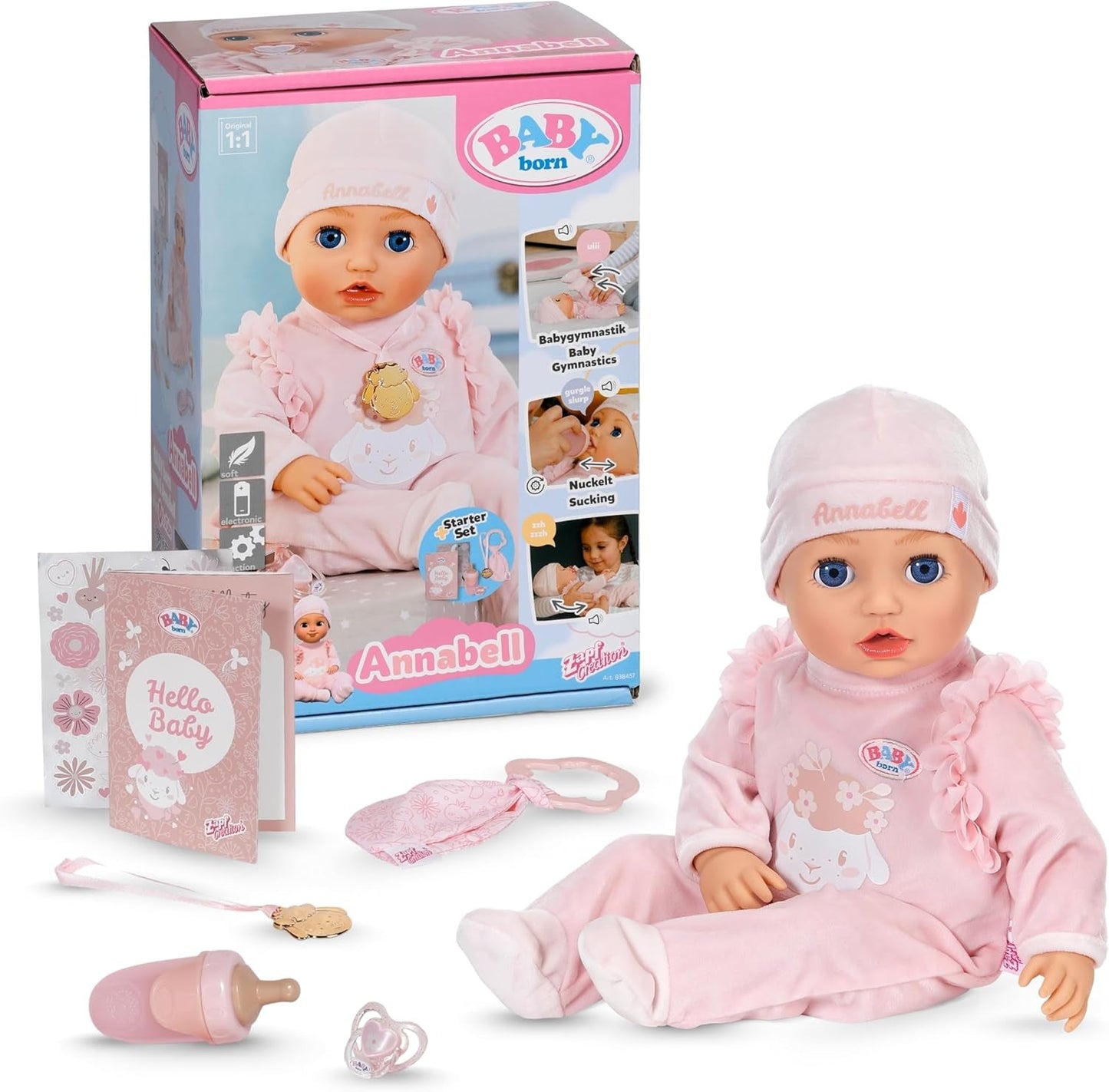 BABY Born Annabell 43 cm - Muñeca blandita con 7 funciones electrónicas y sonido - Apto para niños a partir de 3 años - La muñeca incluye accesorios - Requiere pilas