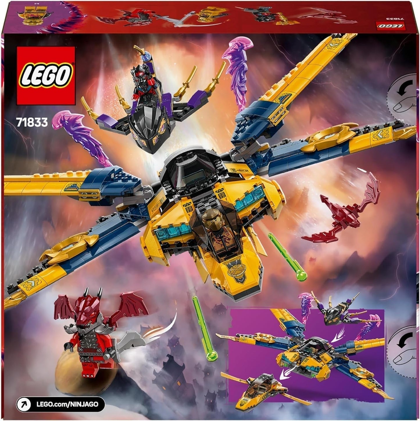 LEGO NINJAGO Super Storm Flyer de Ras y Arin - Juguete con dron, tiradores, palas y motores - Incl. 3 minifiguras de ninjas de rol - Set de construcción para niños y niñas a partir de 8 años 71833 Juegos de construcción Besuche den LEGO-Store
