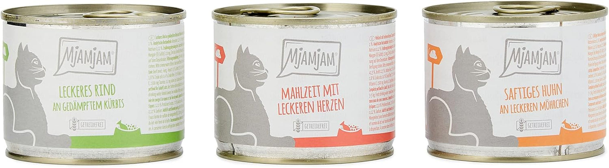 MjAMjAM - Comida húmeda premium para gatos - Paquete mixto I - Pollo, ternera y corazones, paquete de 6 (6 x 200 g), sin cereales y con carne extra