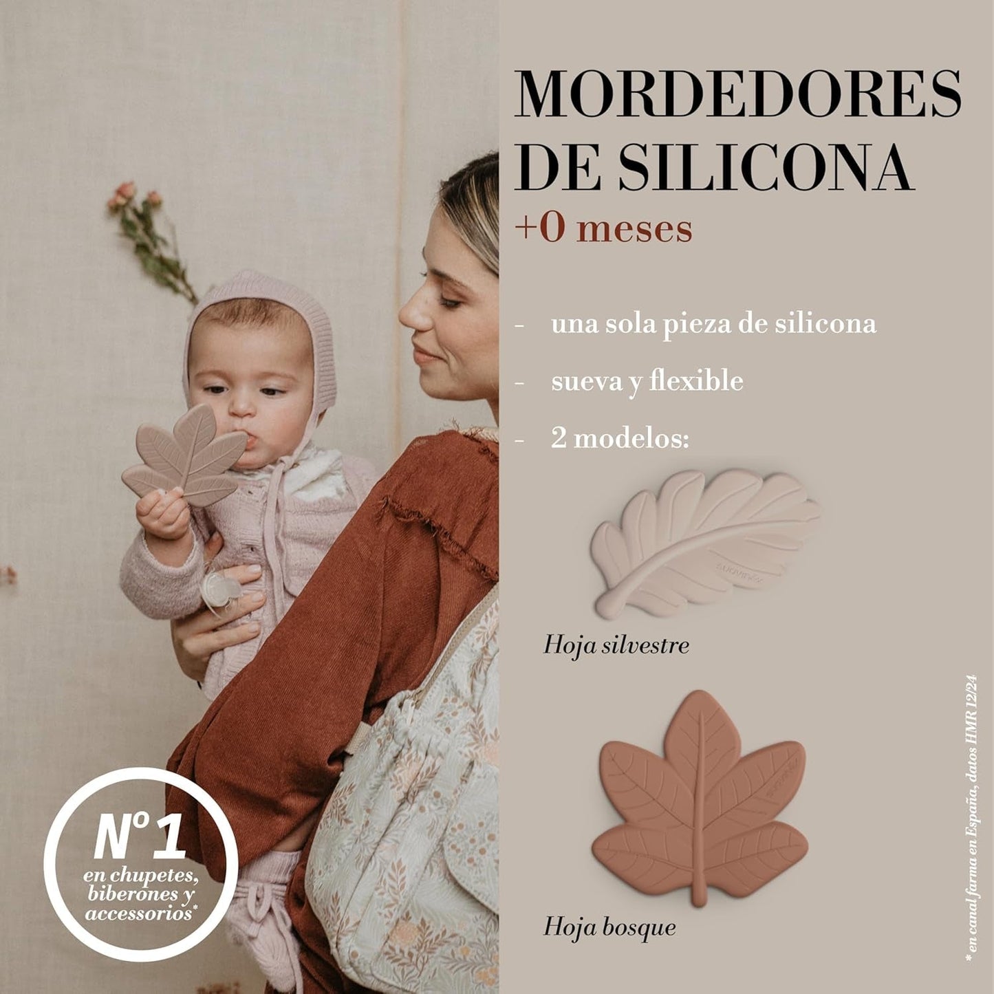 Suavinex, mordedor monobloque de silicona. Suave, flexible, seguro. Calma y calma las encías del bebé. Ergonómico, de fácil agarre, texturizado/relieve. Diseño con bosque, Poesía, Verde