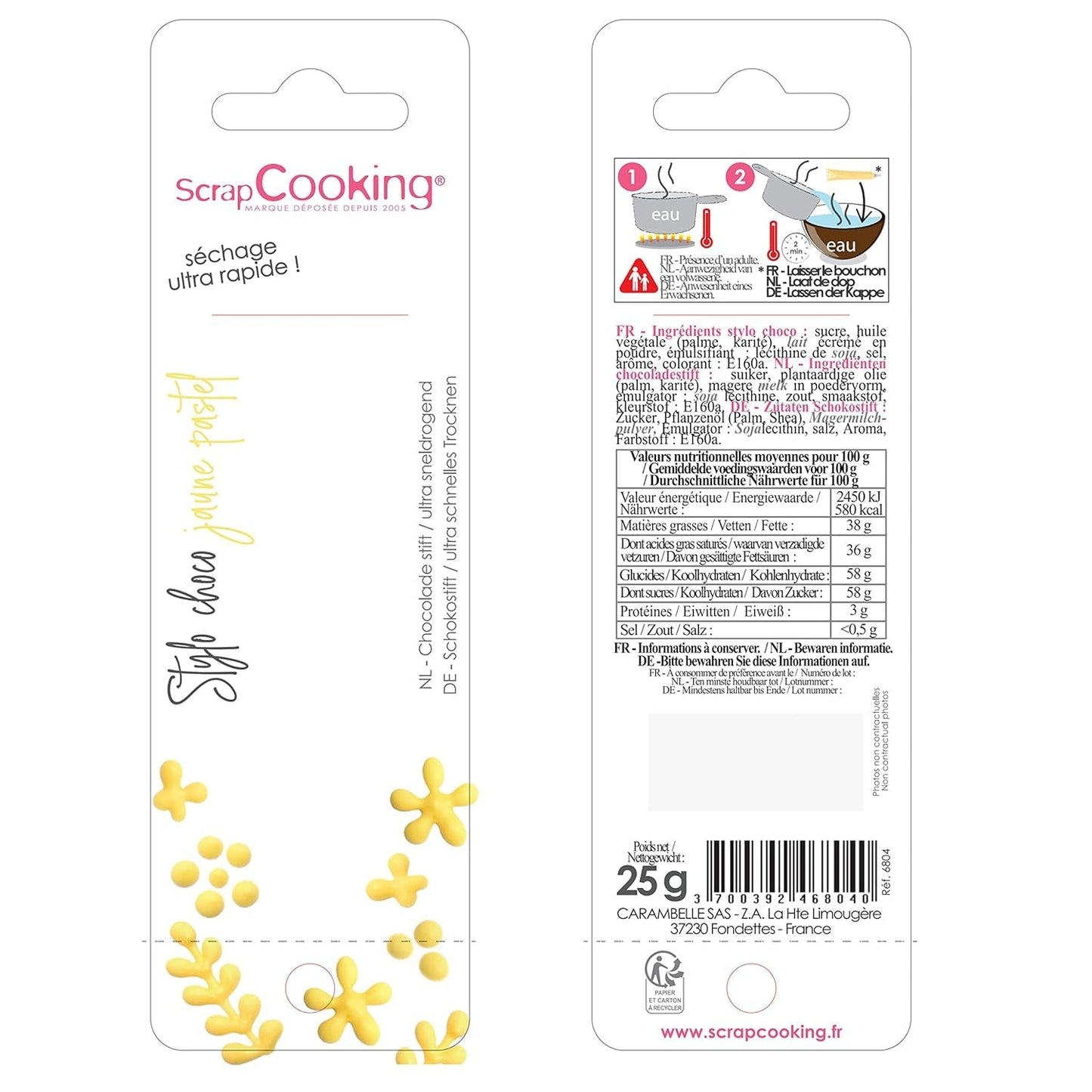 Scrapcooking - Bolígrafo de azúcar amarillo pastel - Azúcar de escritura amarillo 25 g - Bolígrafo de azúcar comestible decorativo - Escritura y dibujo - Etiquetado de fondant, glaseado, pasteles - 6804
