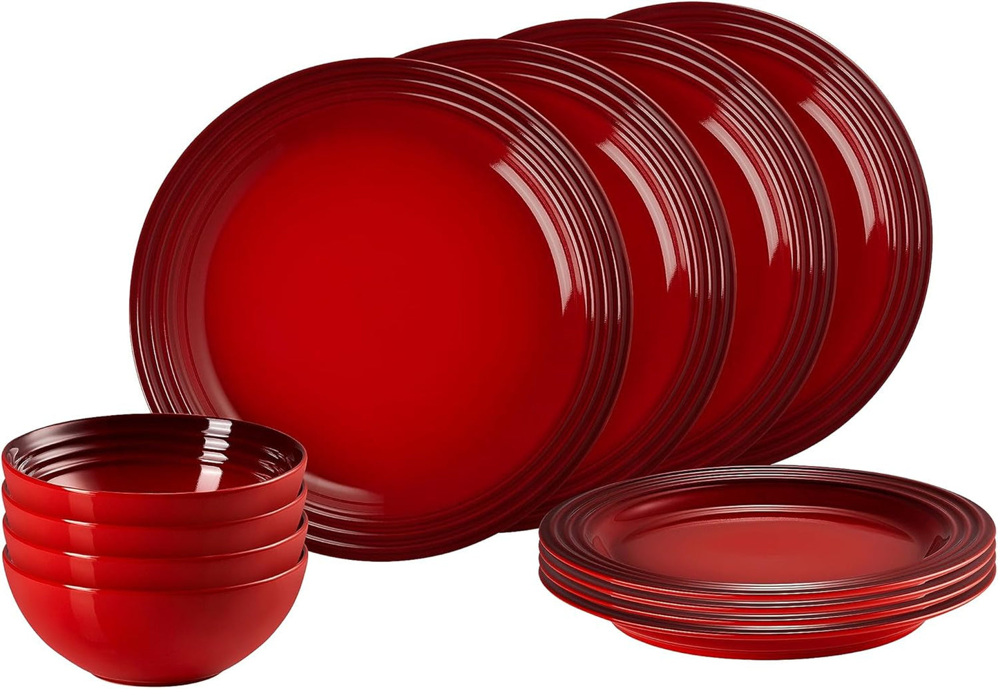 Le Creuset Vajilla de Gres, 12 Piezas, Rojo Cereza, 79351000607081